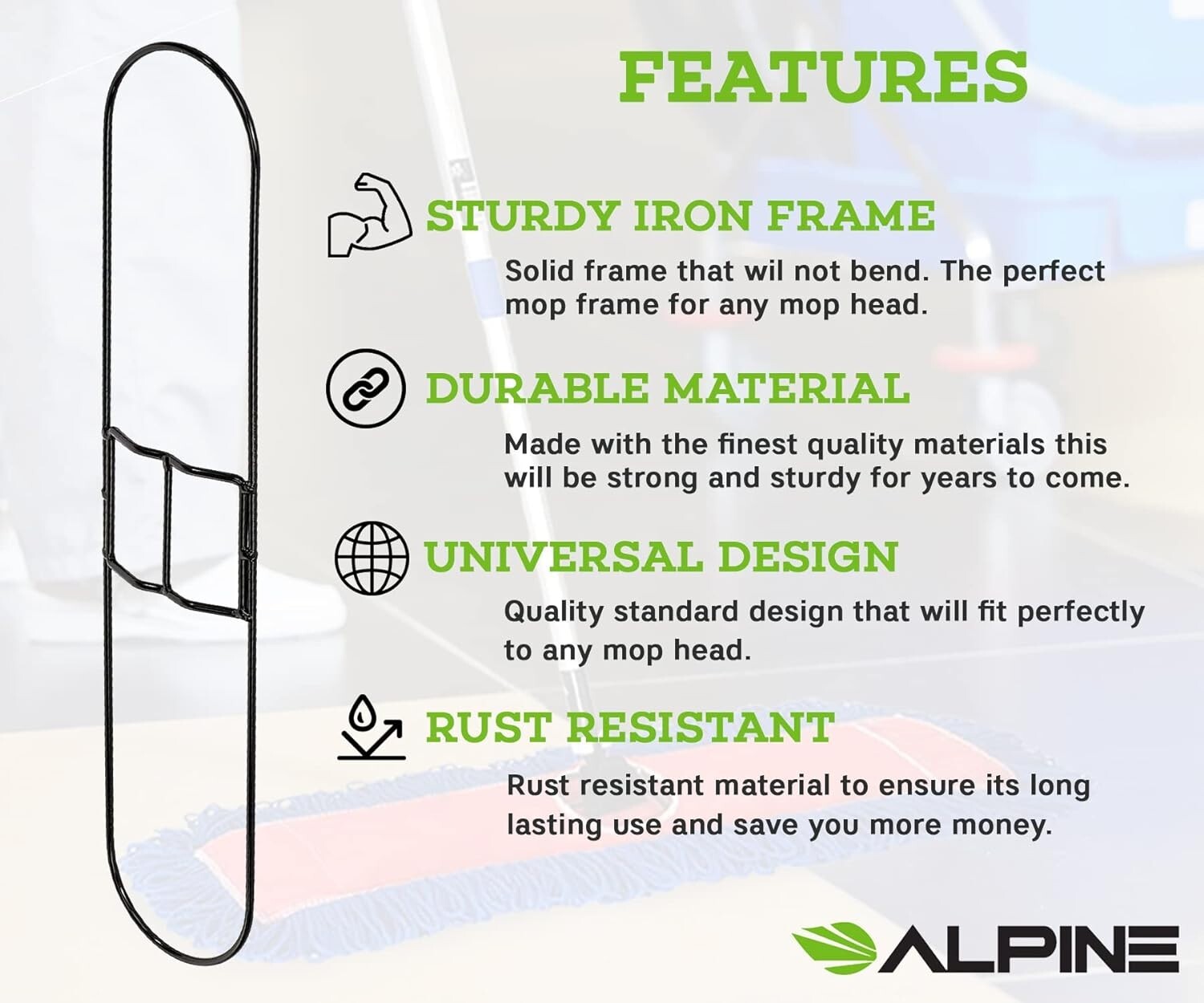 6 Pack Alpine Industries Dust Mop Frame – Sturdy Universal Frame 24 Inch