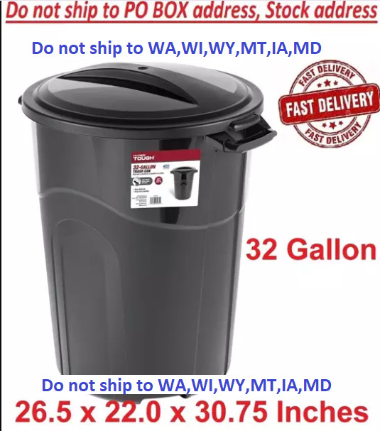 Hyper Tough 32 Gallon Heavy Duty Plastic Garbage Can Included Lid Indoor/Outdoor