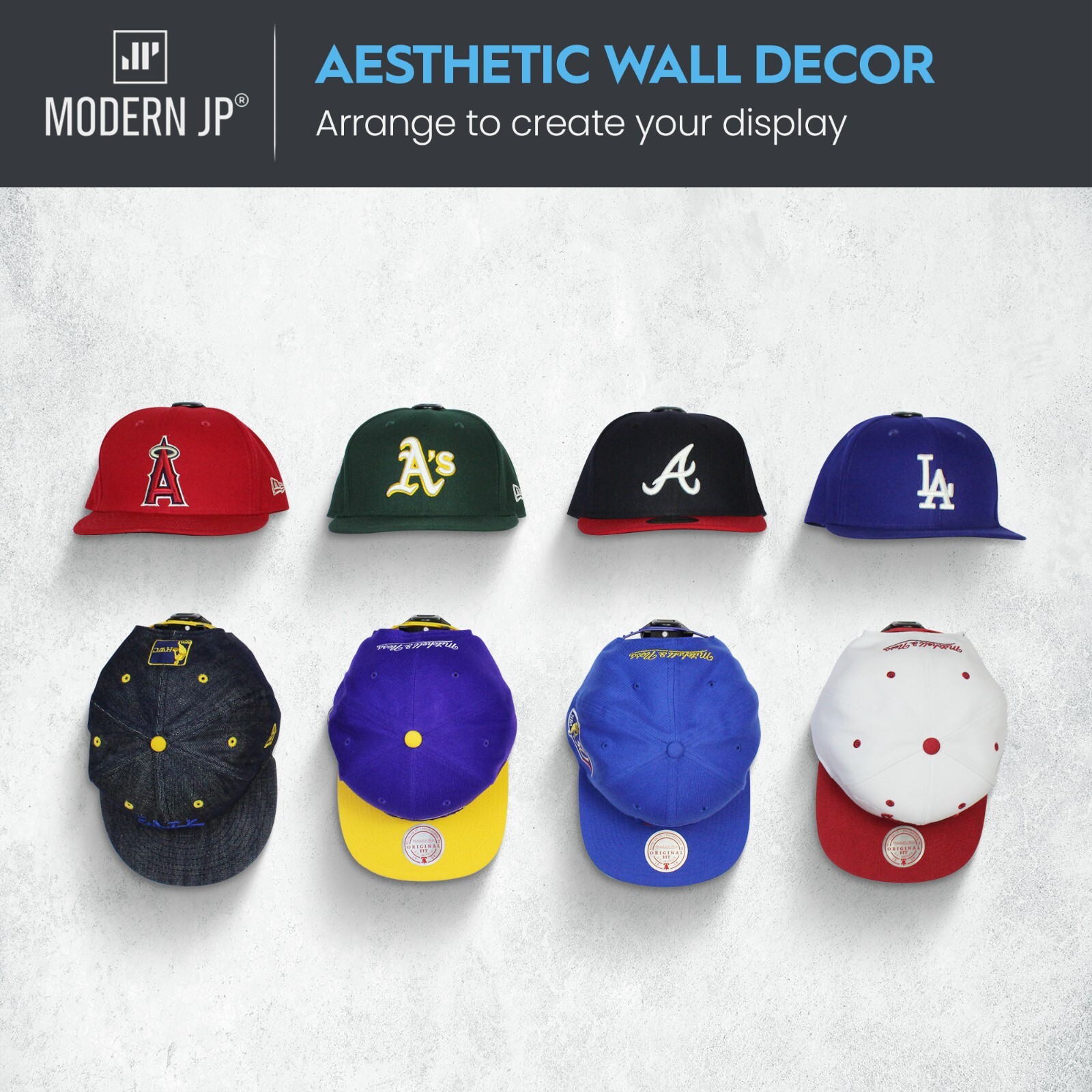 Modern JP Adhesive Hat Hooks for Wall – Minimalist Hat Rack, Dual Hanging Method