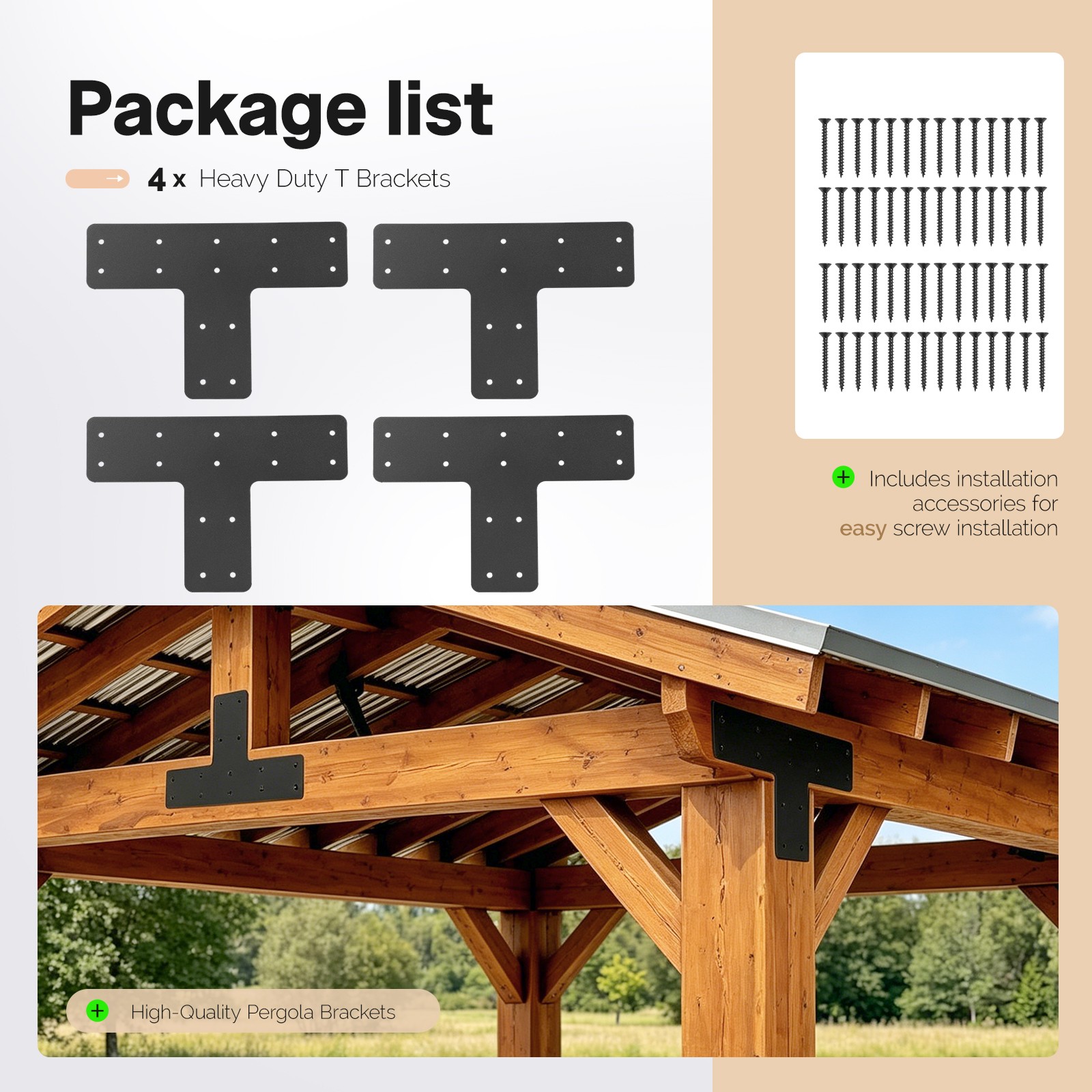 12*8″ 4PCS T Post Frame Pergola Bracket Flat Mending Plate Fit 4×4″,6″x6″ Lumber