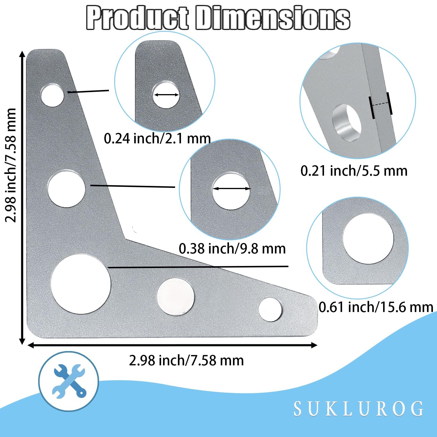 10 PCS 1/4 Inch Thick 90Degree Steel Weld On Gusset 5 Hole Tab 3×3 Inch