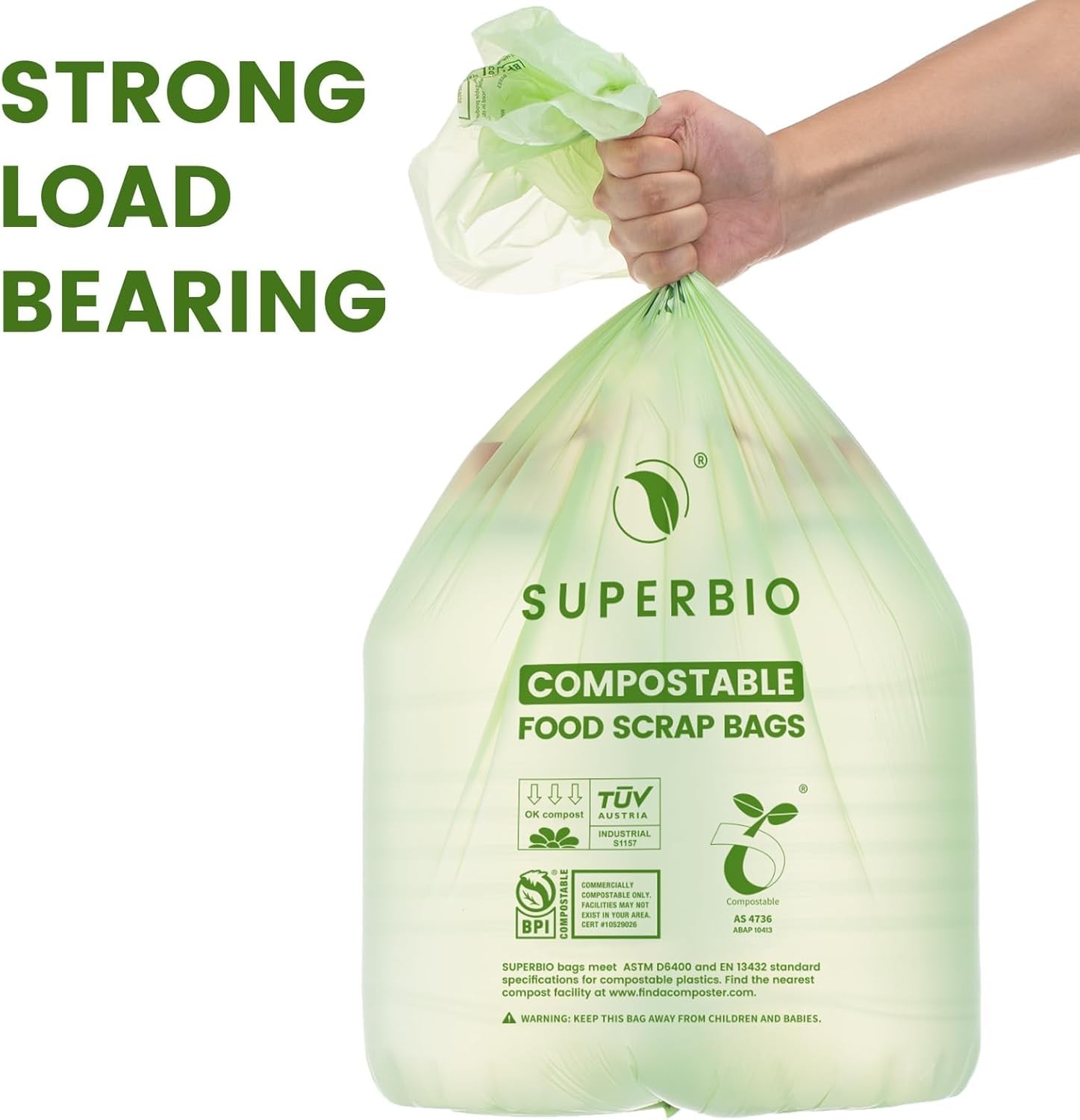 50pc 13gal Compostable Kitchen Waste Bags,Flat Top Food Scrap Bags,49.2L 0.87 Mi