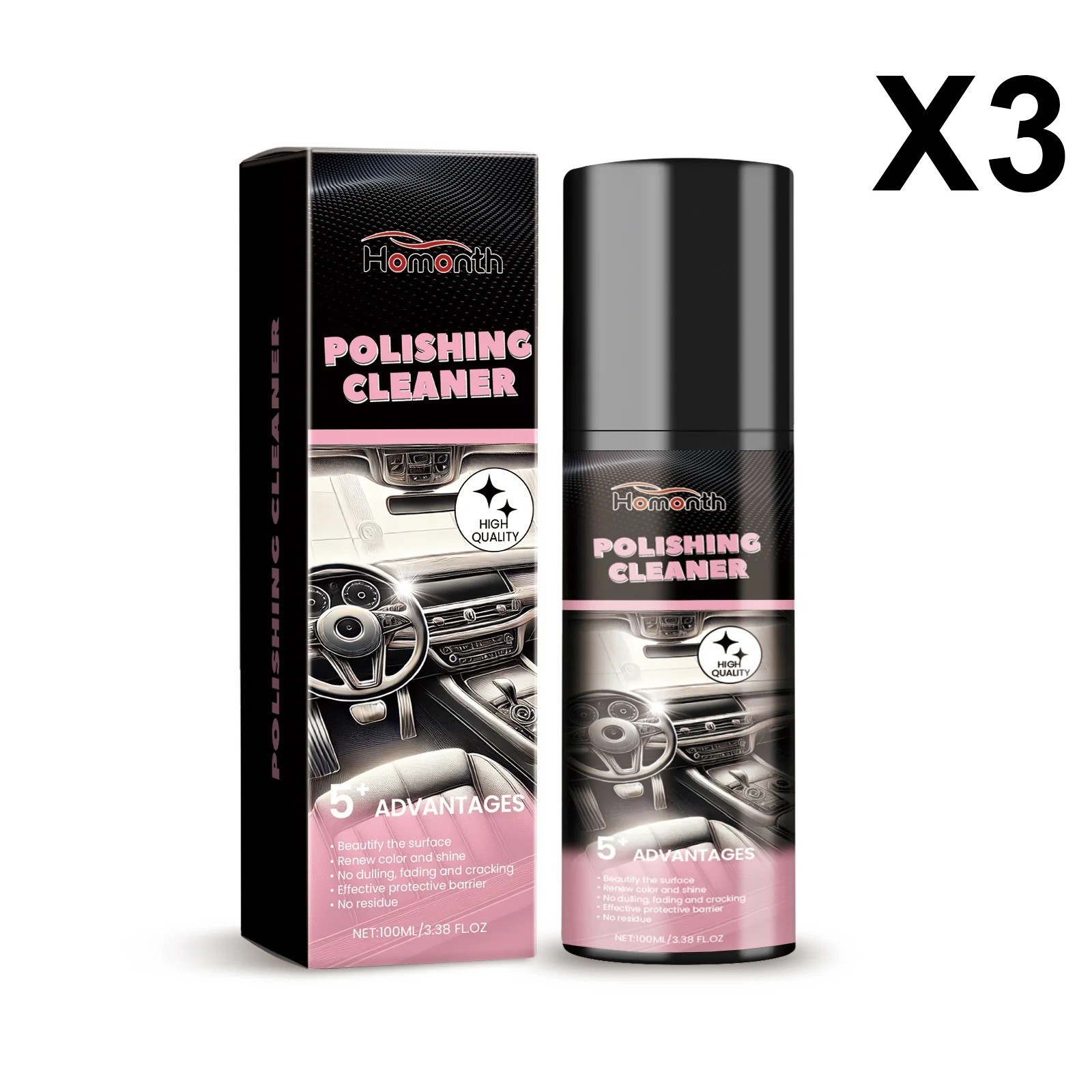 3PCS Car Interior Cleaner, 2026 New Polishing Cleaner for Interior Detailing US
