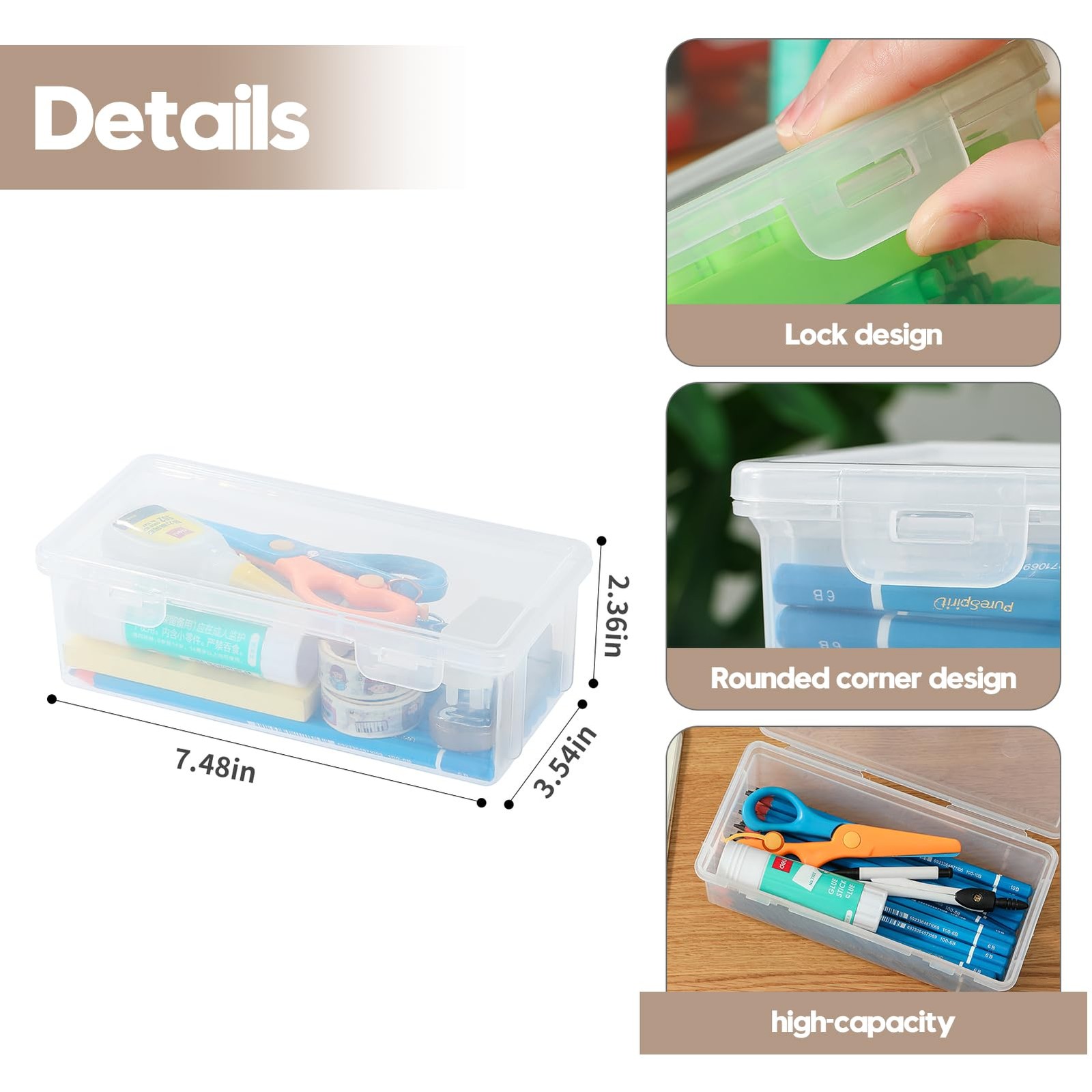Clear Translucent Pencil Cases and Pencil Boxes, 8-Pack Stackable Plastic Pen…