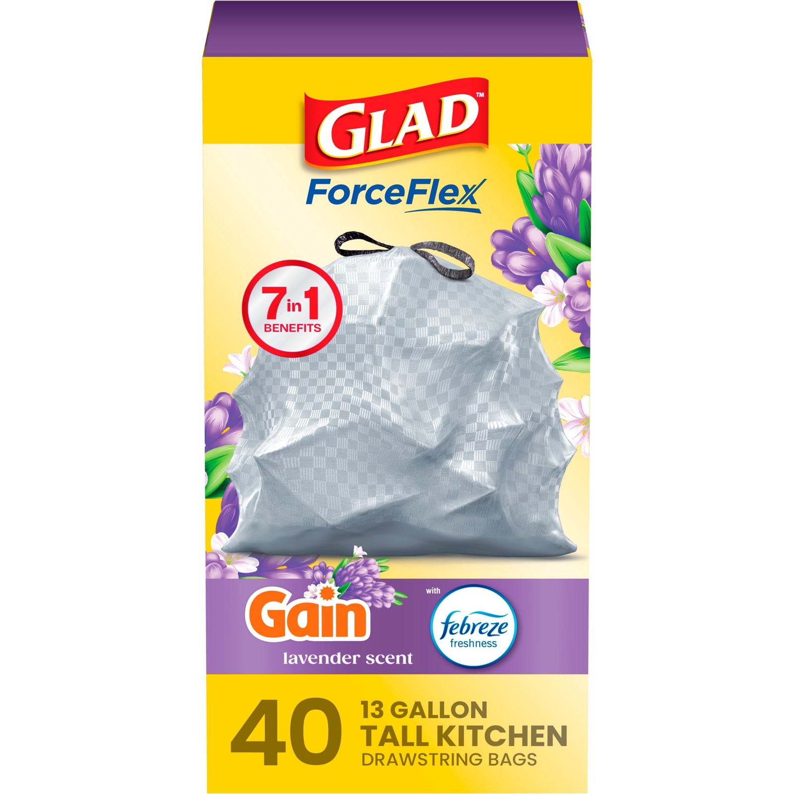 3‑pack 13‑Gallon Lavender Scent Drawstring Tall Kitchen 40 Trash Bags