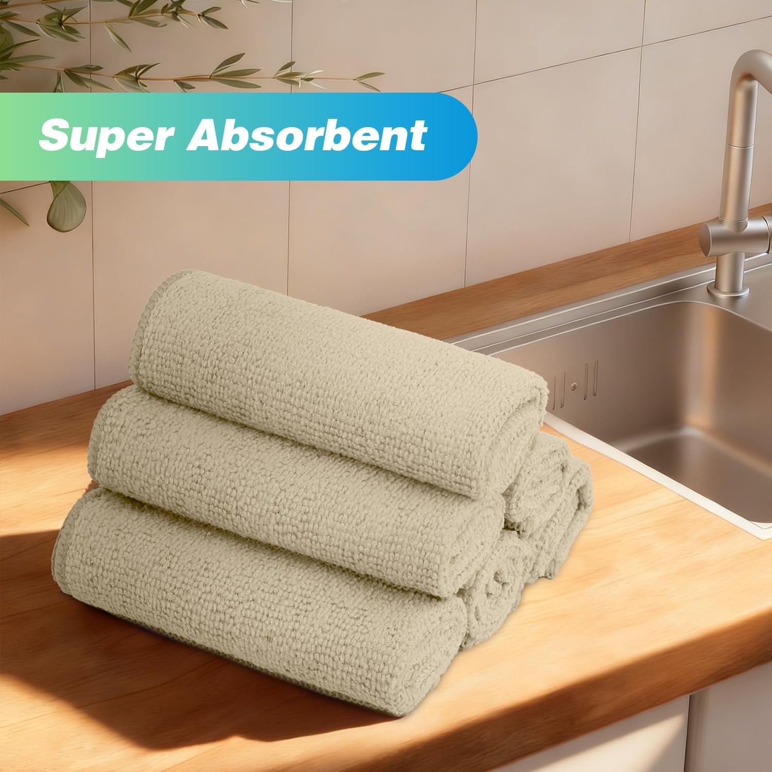 24 Pack Brown Microfiber Cleaning Cloth Absorbent Cleaning Rags Lint-Free Towels
