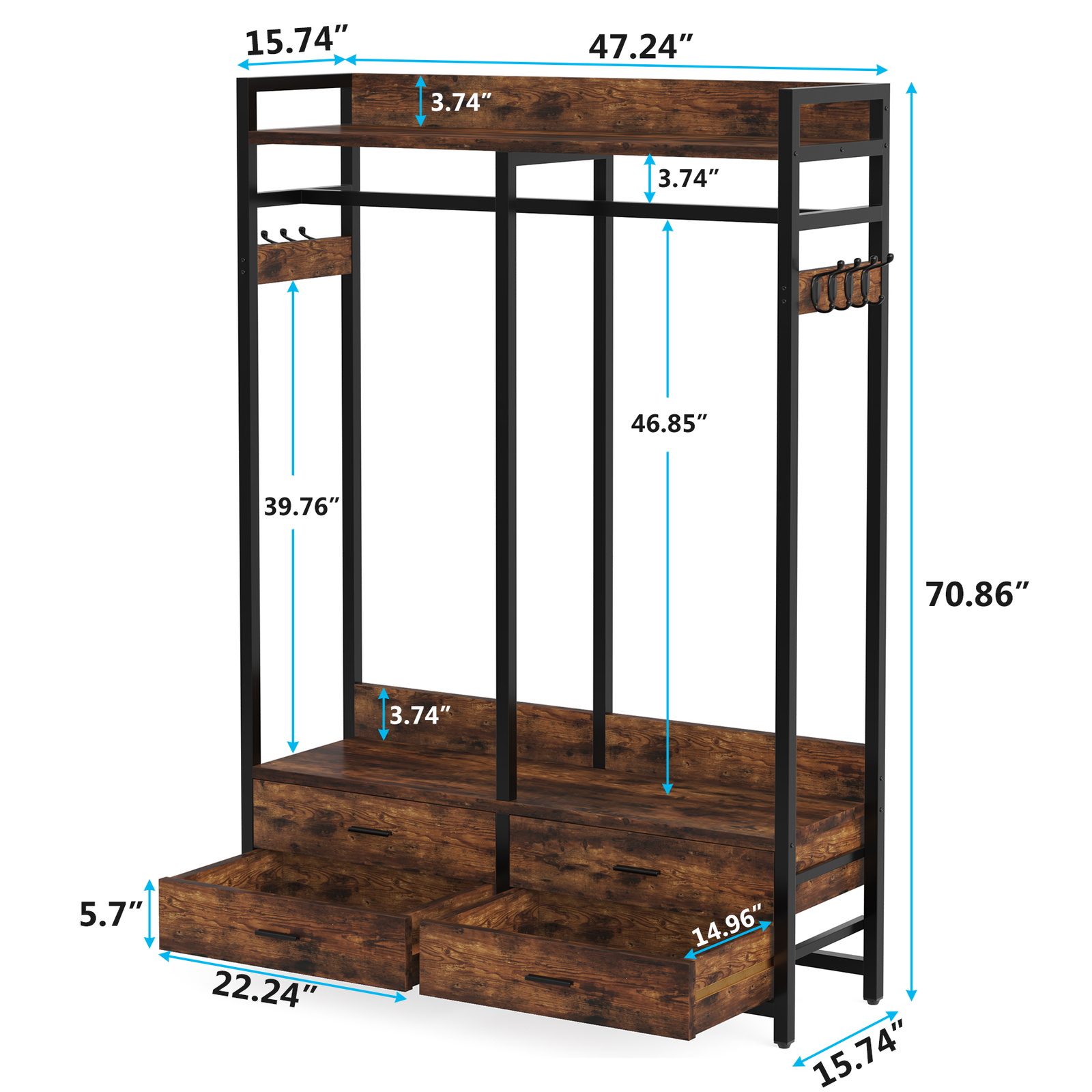 Tribesigns Closet Organizer with 4 Large Drawers, Clothes Garment Rack with Hook