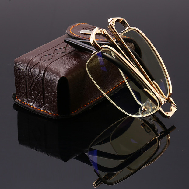 Portable Folding Glasses Mens Anti-Blue Ray Presbyopic Eyeglasses with Case