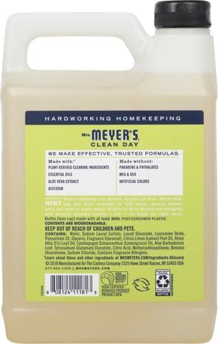 Mrs. Meyer’s Clean Day Liquid Dish Soap Refill, Lemon Verbena Scent, 48 Fluid Oz