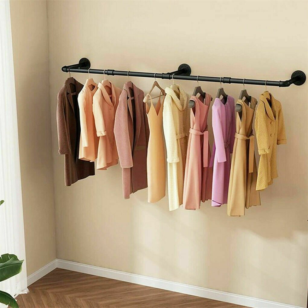 Long Clothes Rack 71″Pipe Wall Mounted Garment Rack Hanging Rod Clothing Storage