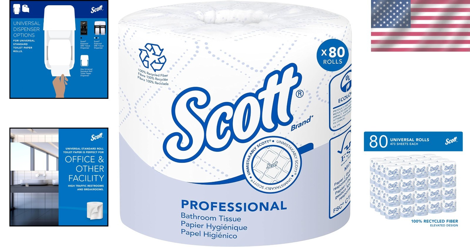 Recycled Fiber Toilet Paper Bulk Rolls 2-Ply White Eco-Friendly Septic Safe