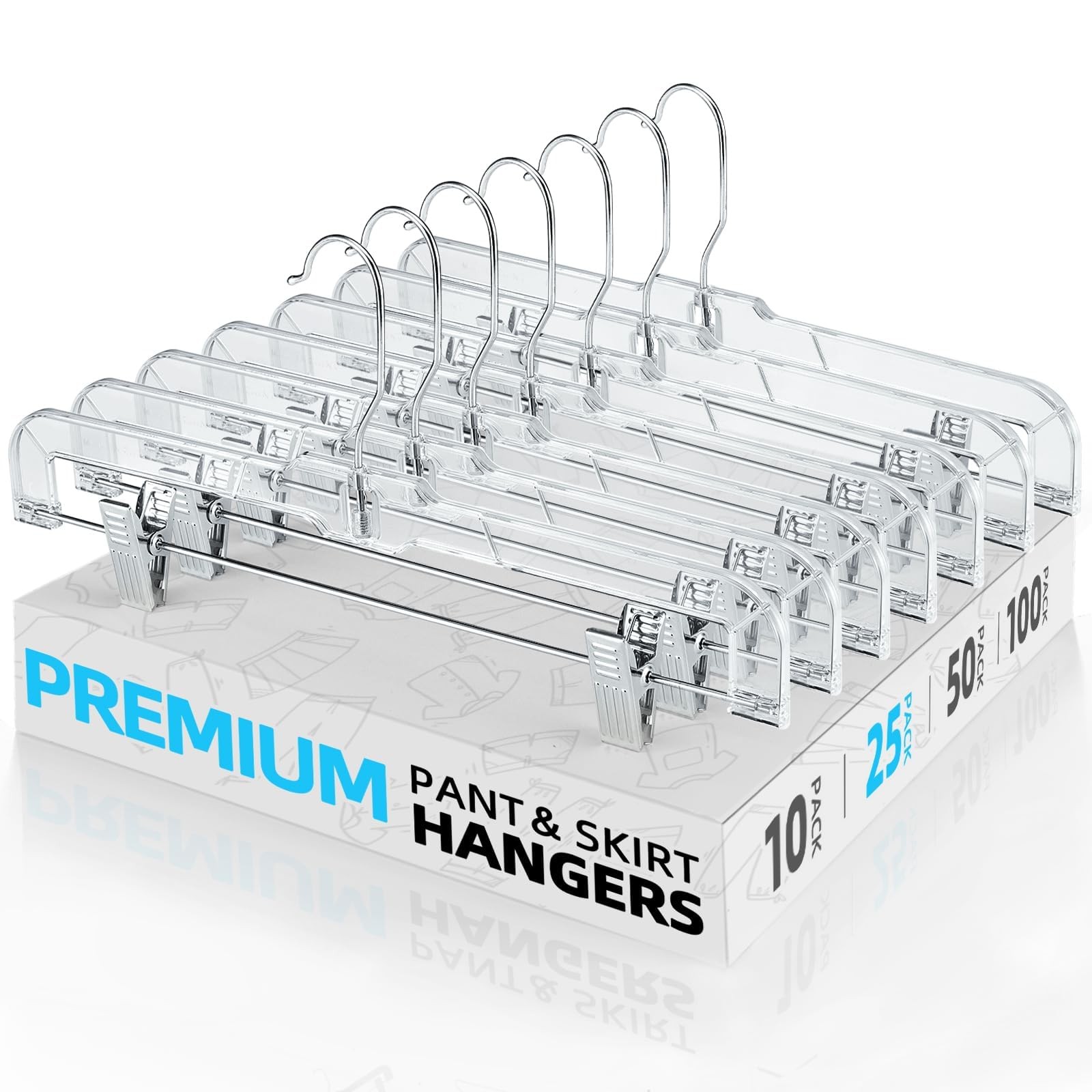 25 Pack Clear Pants Hangers With Clips Nonslip With Adjustable Heavy Duty Slim P