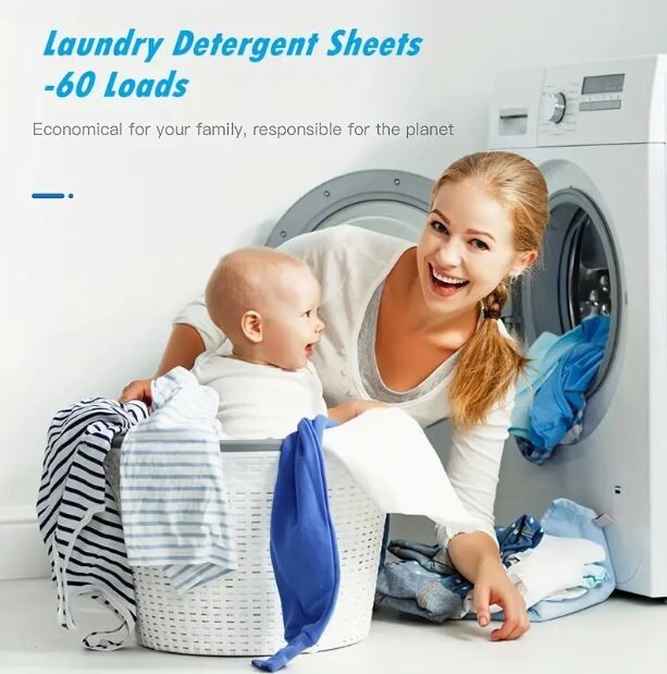 Premium Laundry Detergent Soap Sheets Easy Dissolve 120 Loads No Plastic Jug