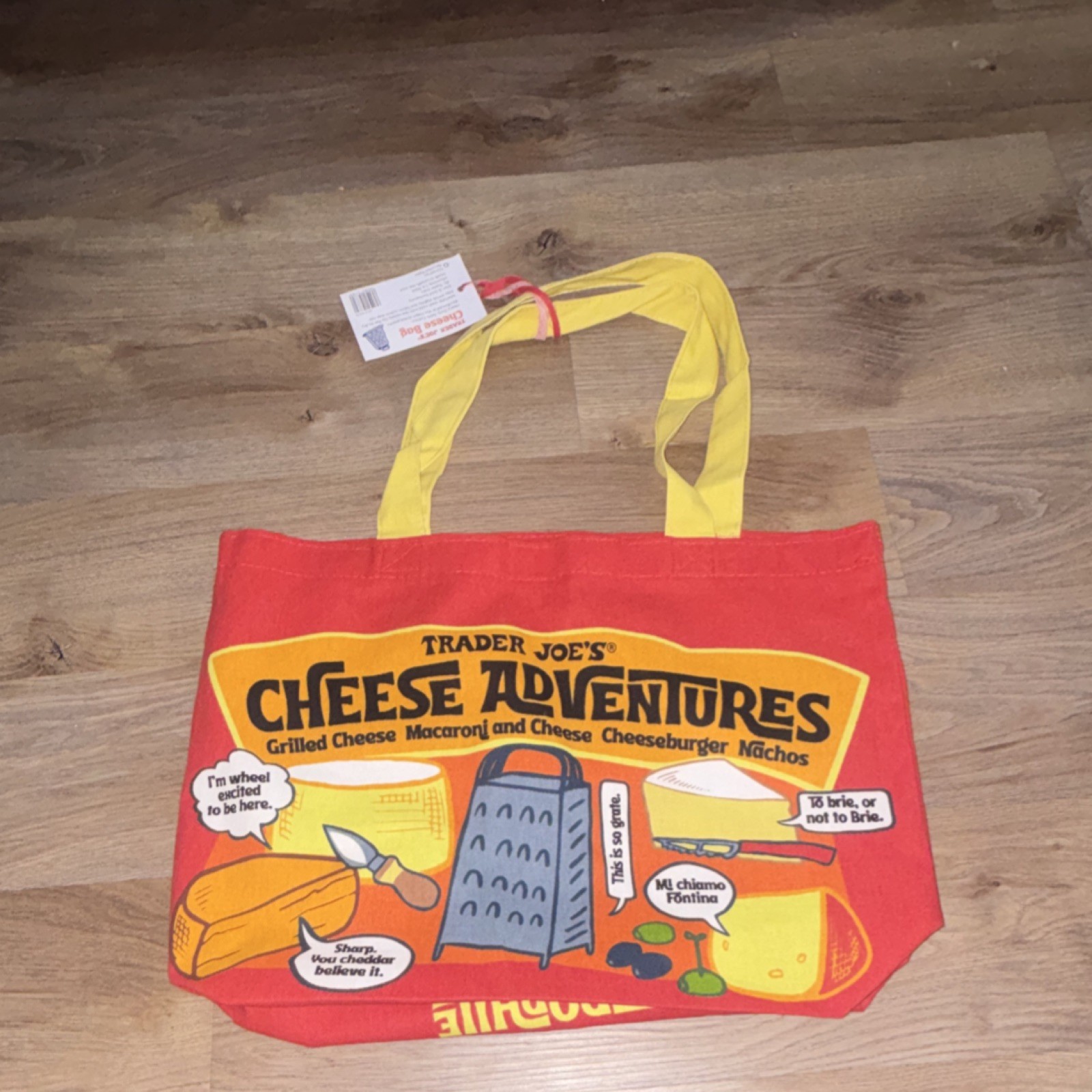 Trader Joe’s Cheese Bag Reusable Shopping Bag Cotton Pop Art Red Yellow