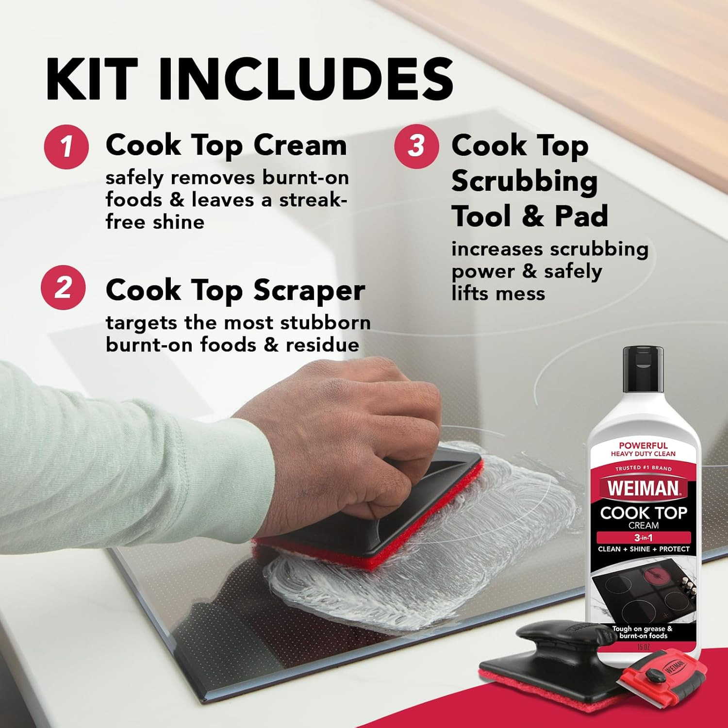 Weiman Glass Cooktop & Stove Top Cleaner Kit, Removes Grease & Burnt-On Food, Sa