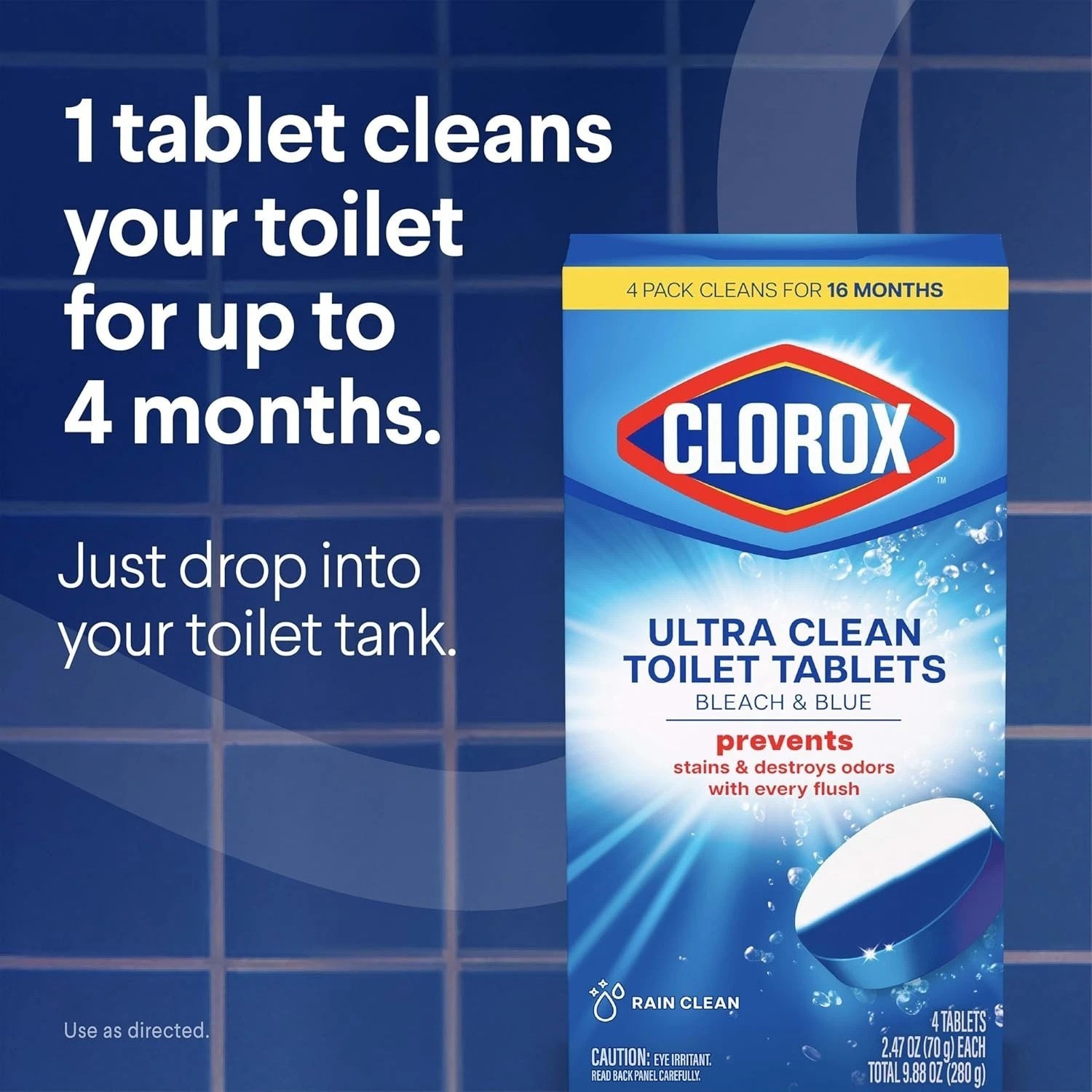 2 Count Bleach & Blue Toilet Tablets with Rain Clean Scent – Effortless Cleaning