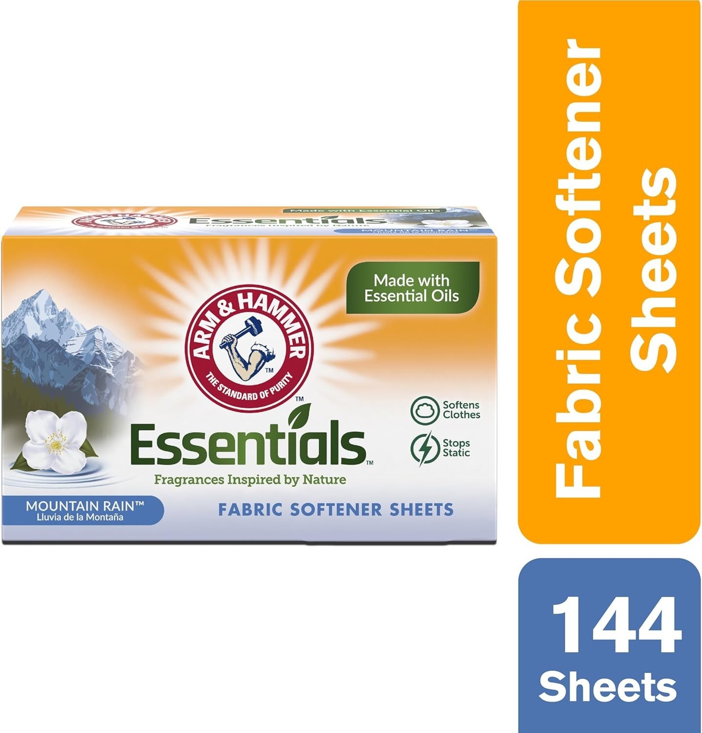 Mountain Rain Scented Fabric Softener Sheets – 144 Count for Soft, Fresh Clothes