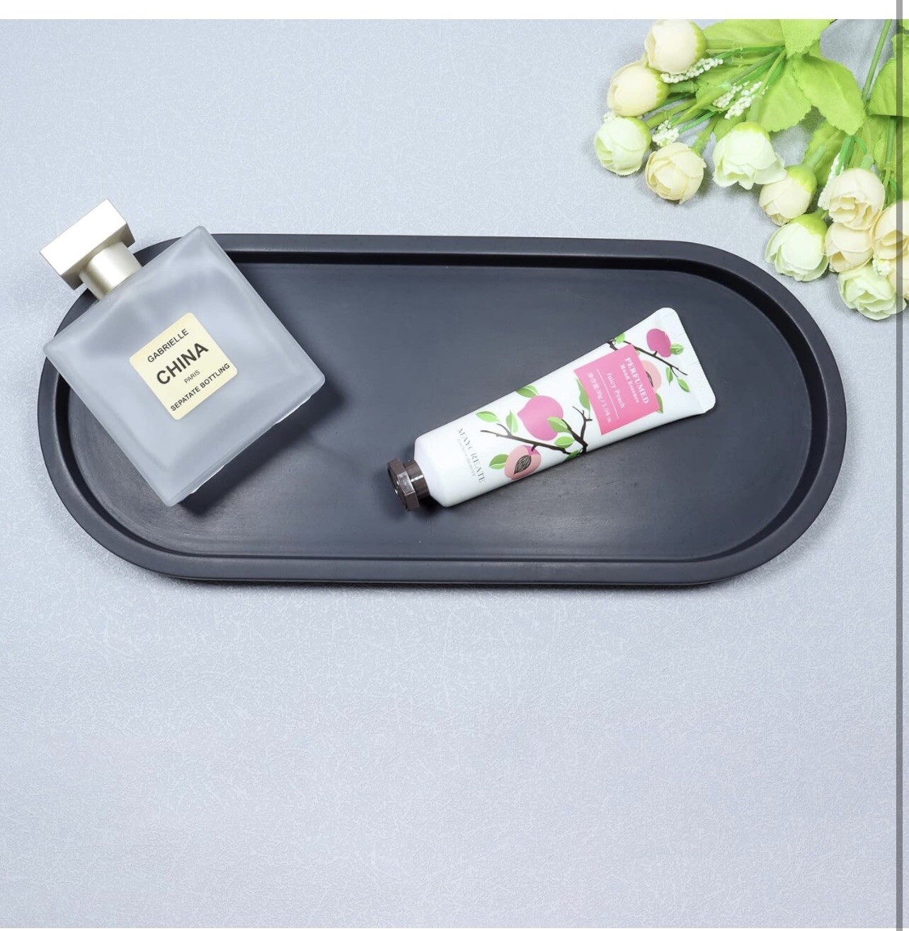 Concrete Oval Vanity Tray,Bathroom Trays for Counter,Concrete Tray Black