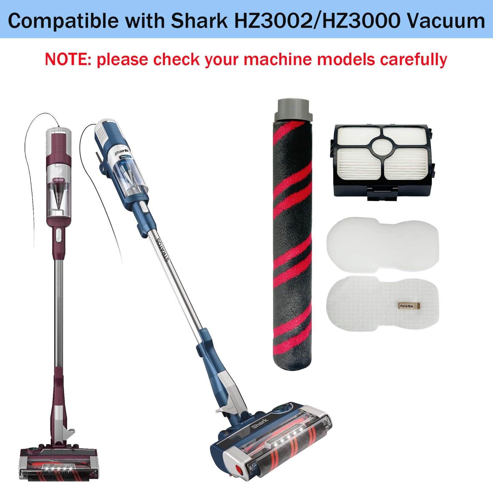 Vacuum Brush Roller Filter For Shark HZ3002 HZ3000 Stick Cleaner HEPA Foam Set