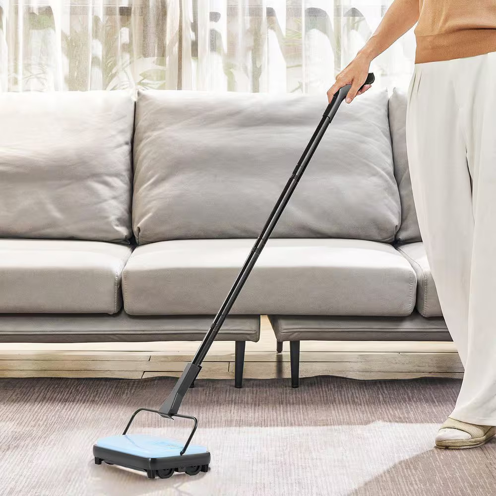 Blue Manual Cordless Carpet Sweeper-Pet Hair/Dust Cleaning Home Office