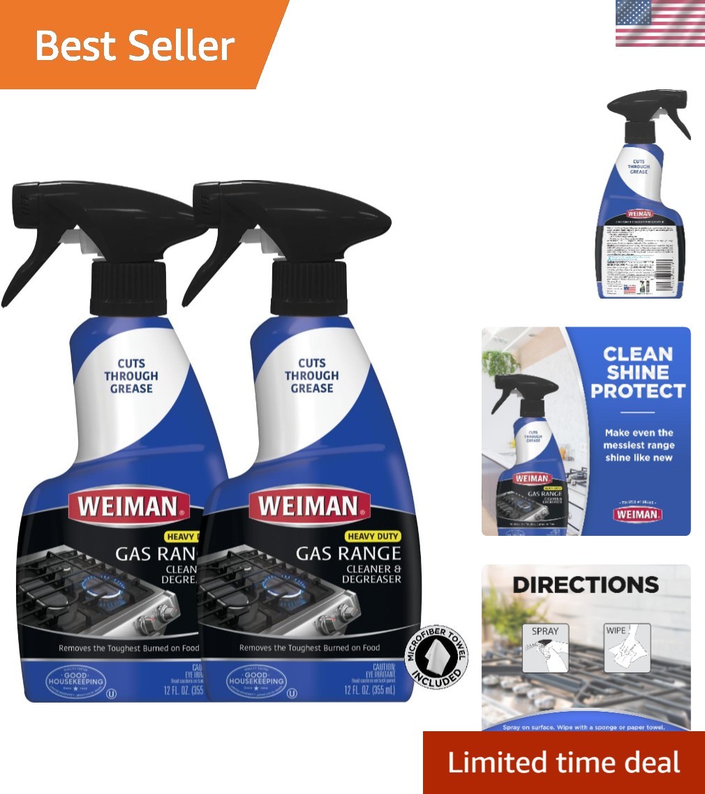 2 Pack of Weiman Heavy Duty Gas Range Cleaner, 24oz Spray – Cleans All Surfaces