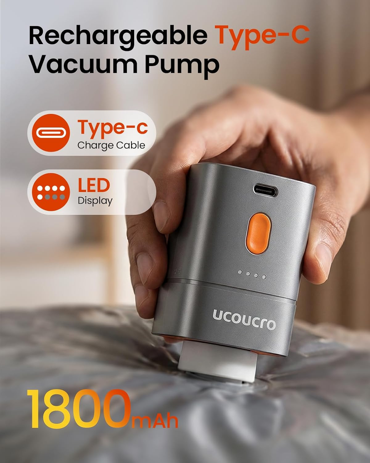 2-In-1 Cordless Electric Vacuum Pump, Rechargeable Vacuum & Inflate Air Pump for