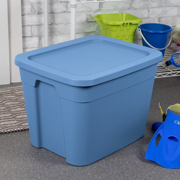(4 pack) Sterilite 18 Gallon Tote, Plastic Storage Bin with Snap-on Lid, Stackab