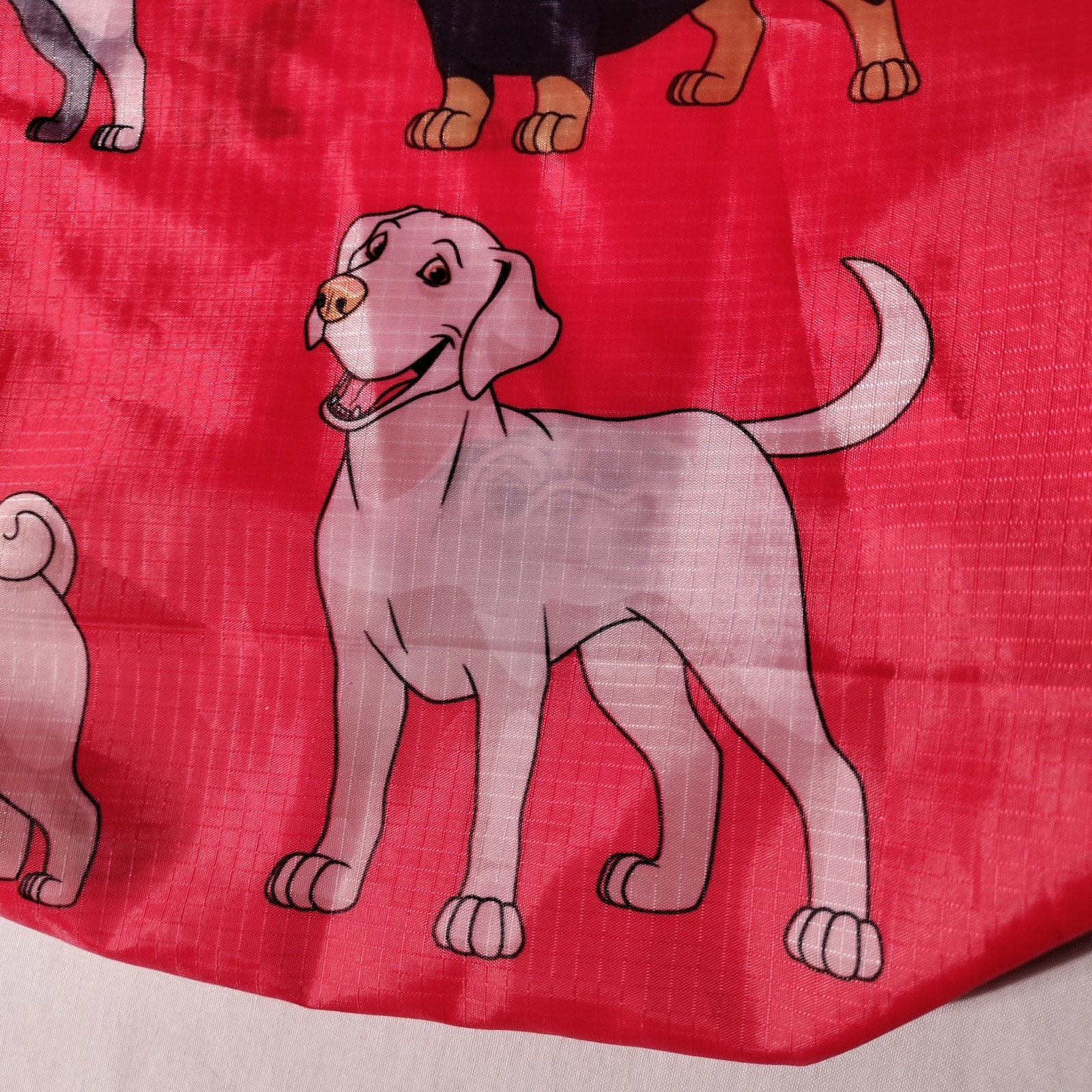 BeeGreen Reusable Nylon Shopping Tote Red Bag with Dogs All Over