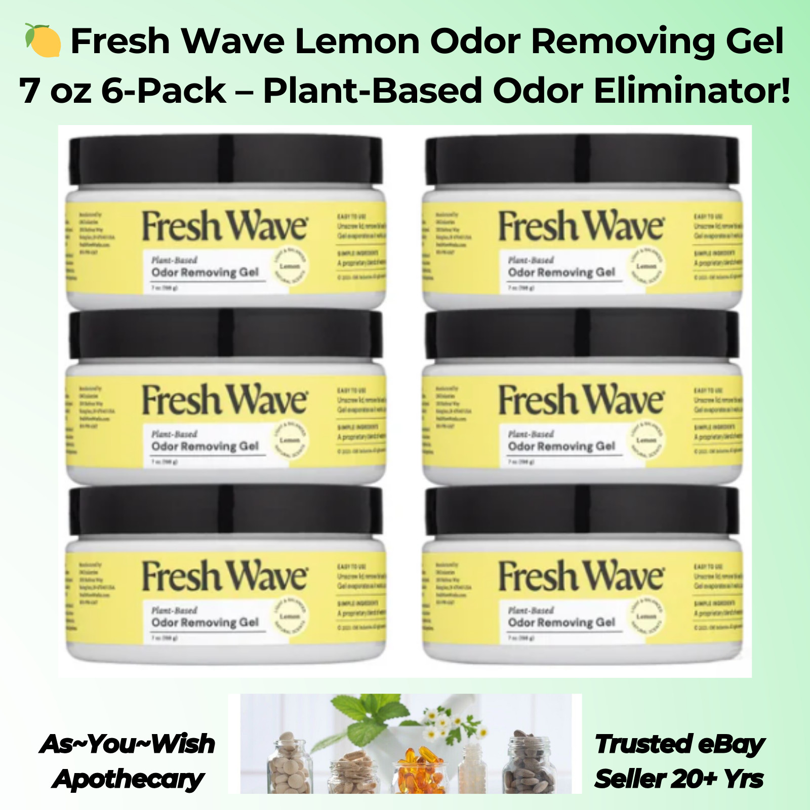 Fresh Wave Lemon Odor Removing Gel 7 oz, 6-Pack – Plant-Based Odor Eliminator