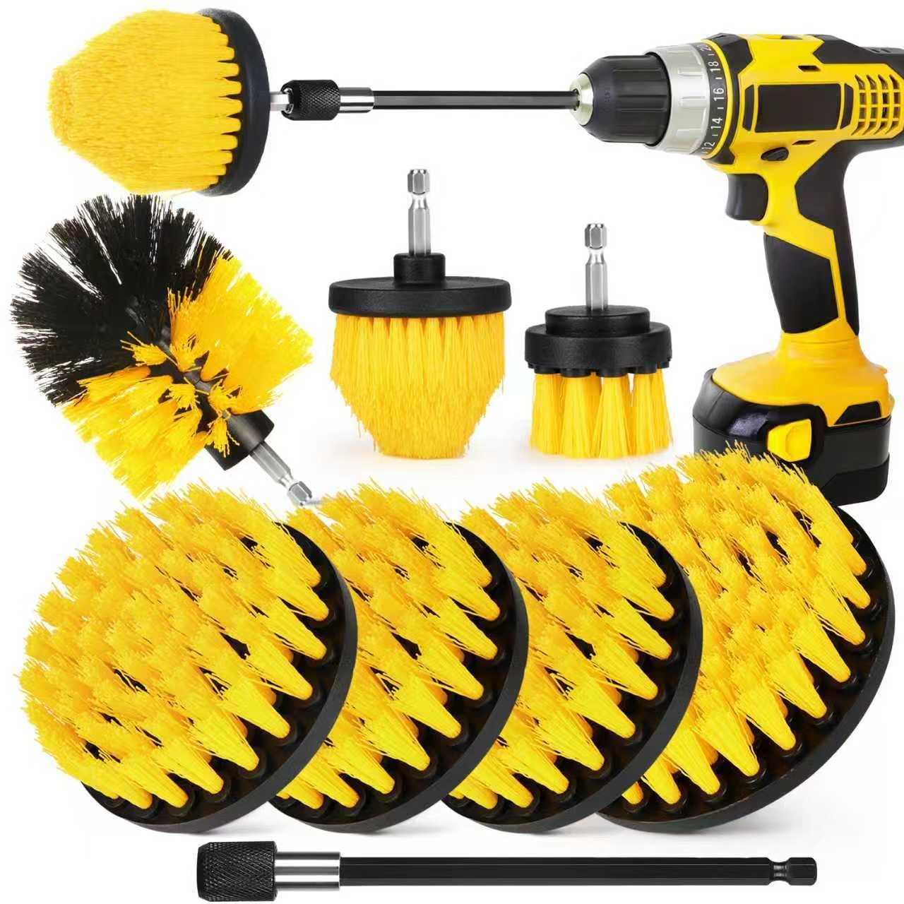 8 Pack Drill Brush Attachment Set, 1/4in Power Scrubber Brush+ Extend Long Rod,