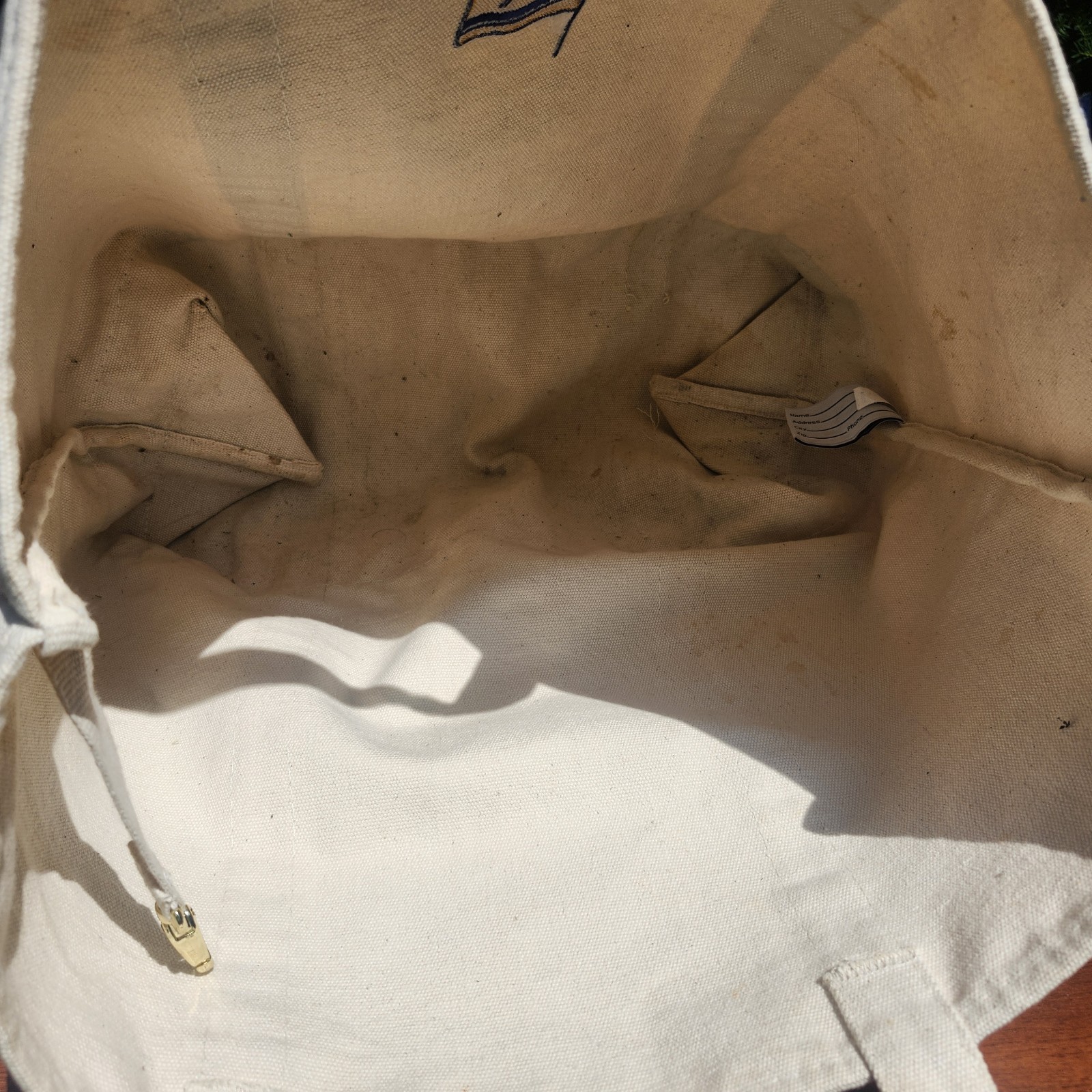 Vintage Lands’ End Canvas Tote Bag Heavy Duty White/Blue USA Nice