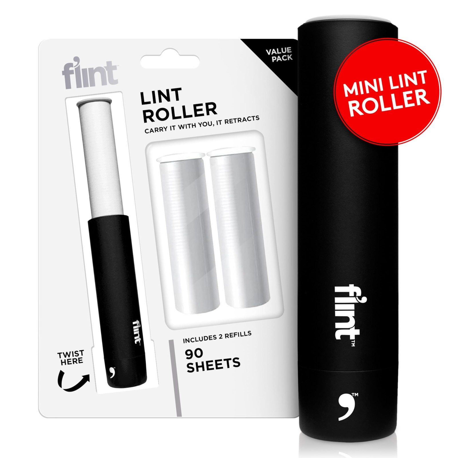 Portable Mini Lint Roller – 90 Extra Sticky Sheets, Pet Hair Remover, Travel Siz