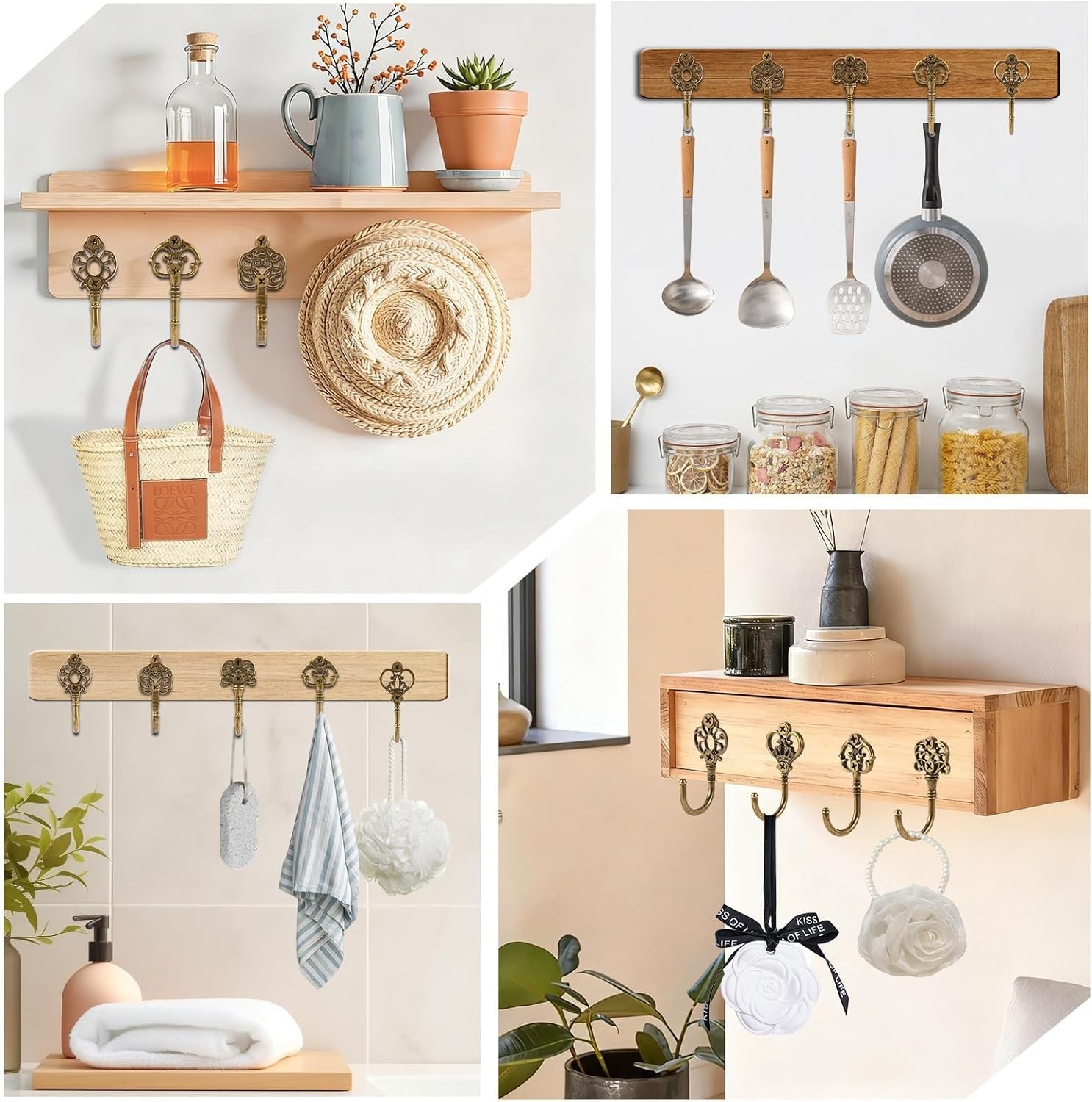 Bohemian Metal Wall Hooks, 10 Pack Vintage Bronze Decorative Coat Hangers