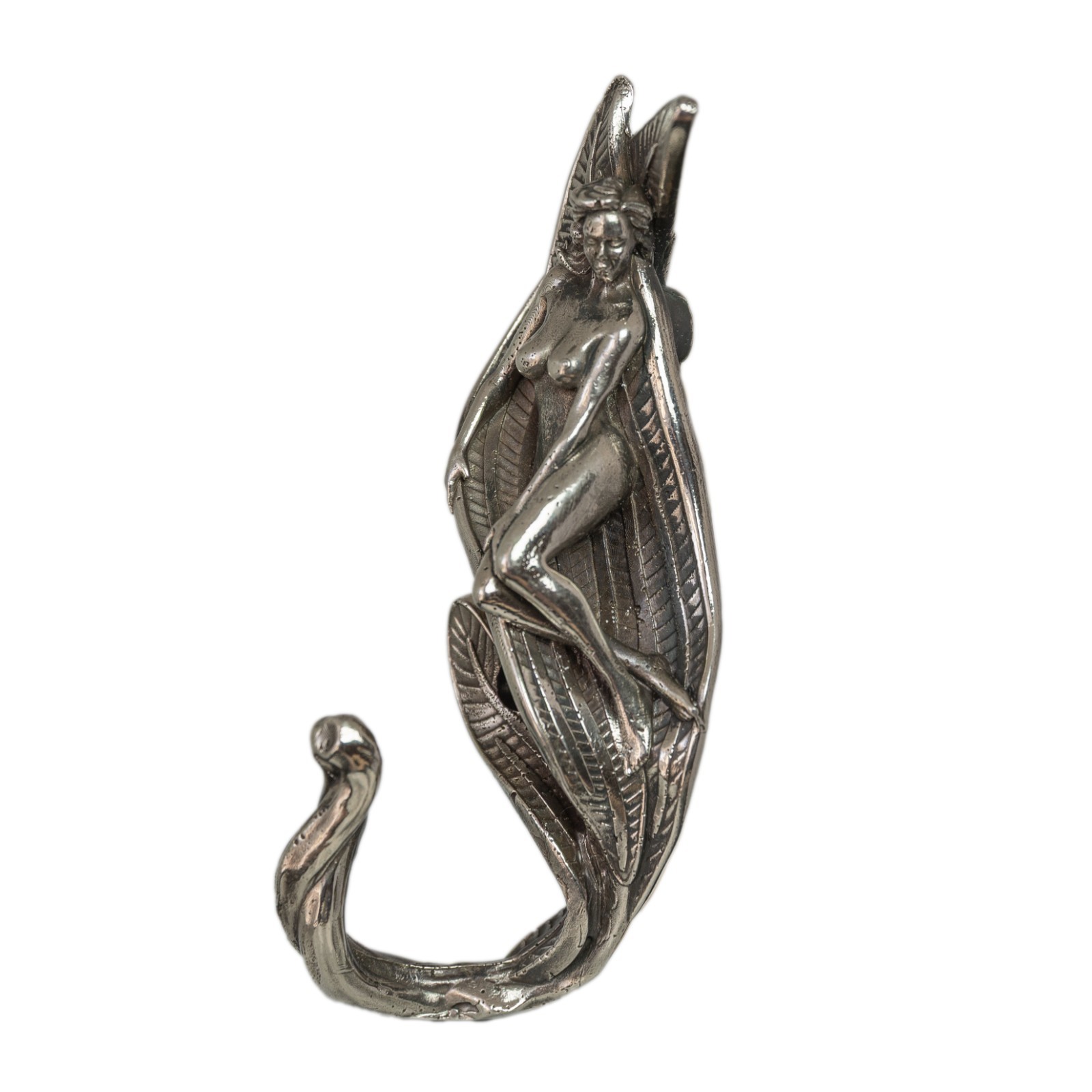 Fairy Wall Hook – Heavy Nickel Silver Art Nouveau Hanger–Fantasy Home Decor
