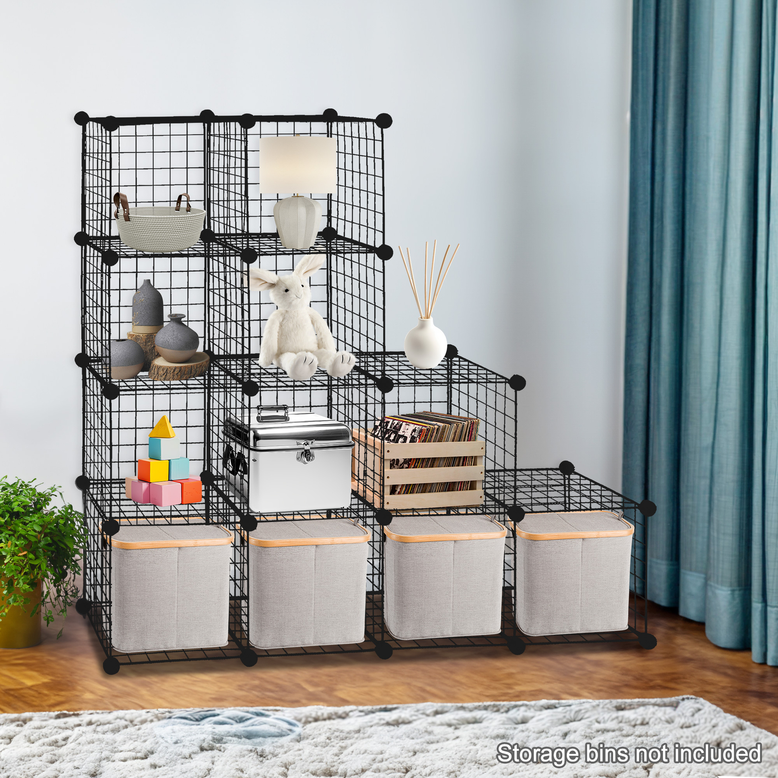 12-Cube Wire Cube Storage Organizer Shelving Wire Shelves Rack Modular Bookshelf
