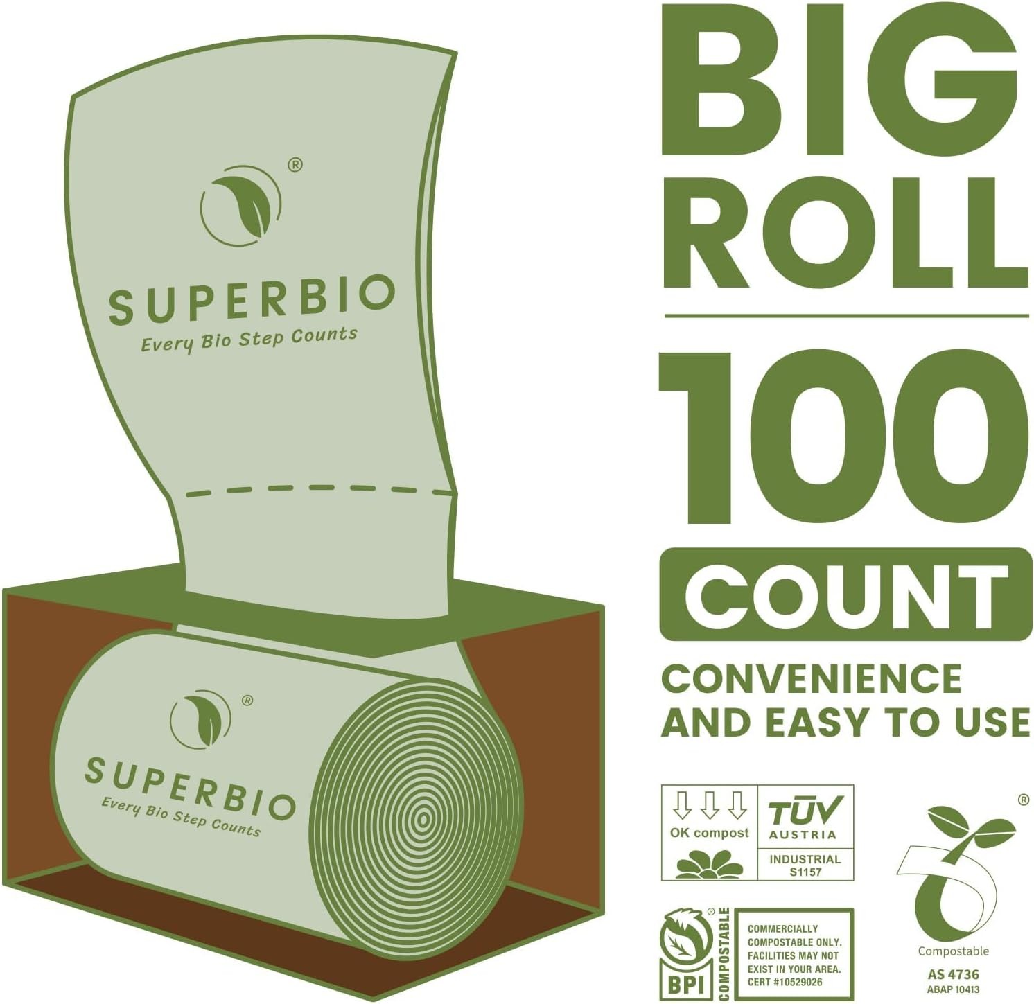 50pc 13gal Compostable Kitchen Waste Bags,Flat Top Food Scrap Bags,49.2L 0.87 Mi