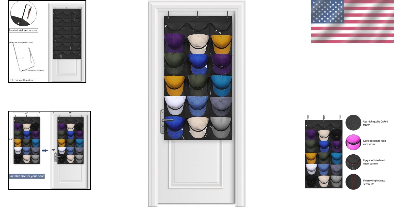 Stylish Baseball Cap Display Rack with 18 Pockets – Wall-Mount for Easy Access