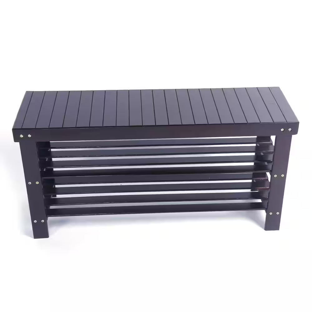 35.43 In. L X 11.02 In. W X 17.72 In. H 10-Pairs 3-Tier Brown Bamboo Shoe Rack