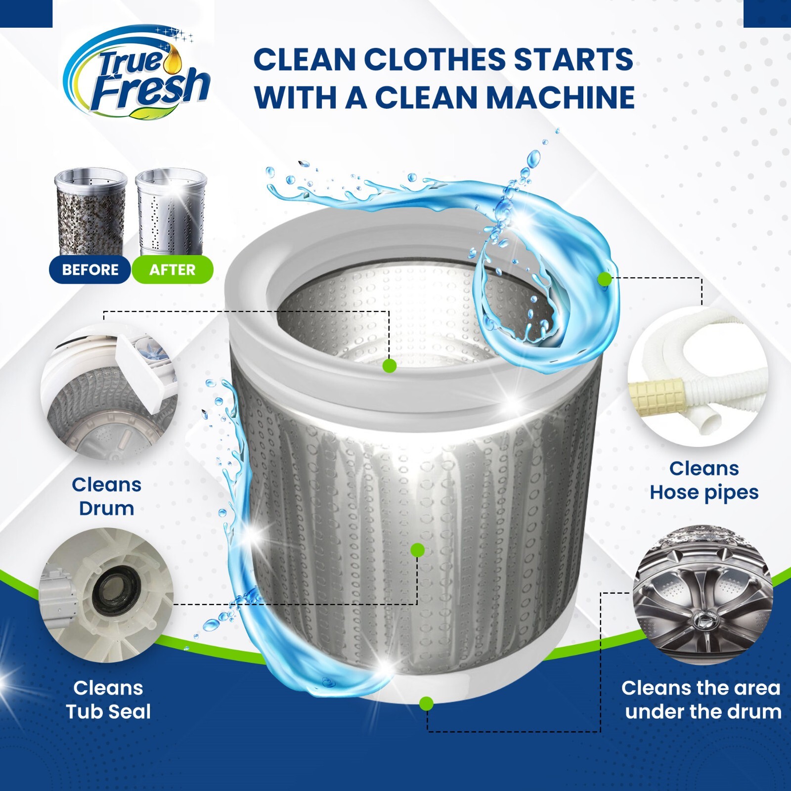 True Fresh Washing Machine Cleaning Tablets – 25 Solid Deep Cleaning Tablets