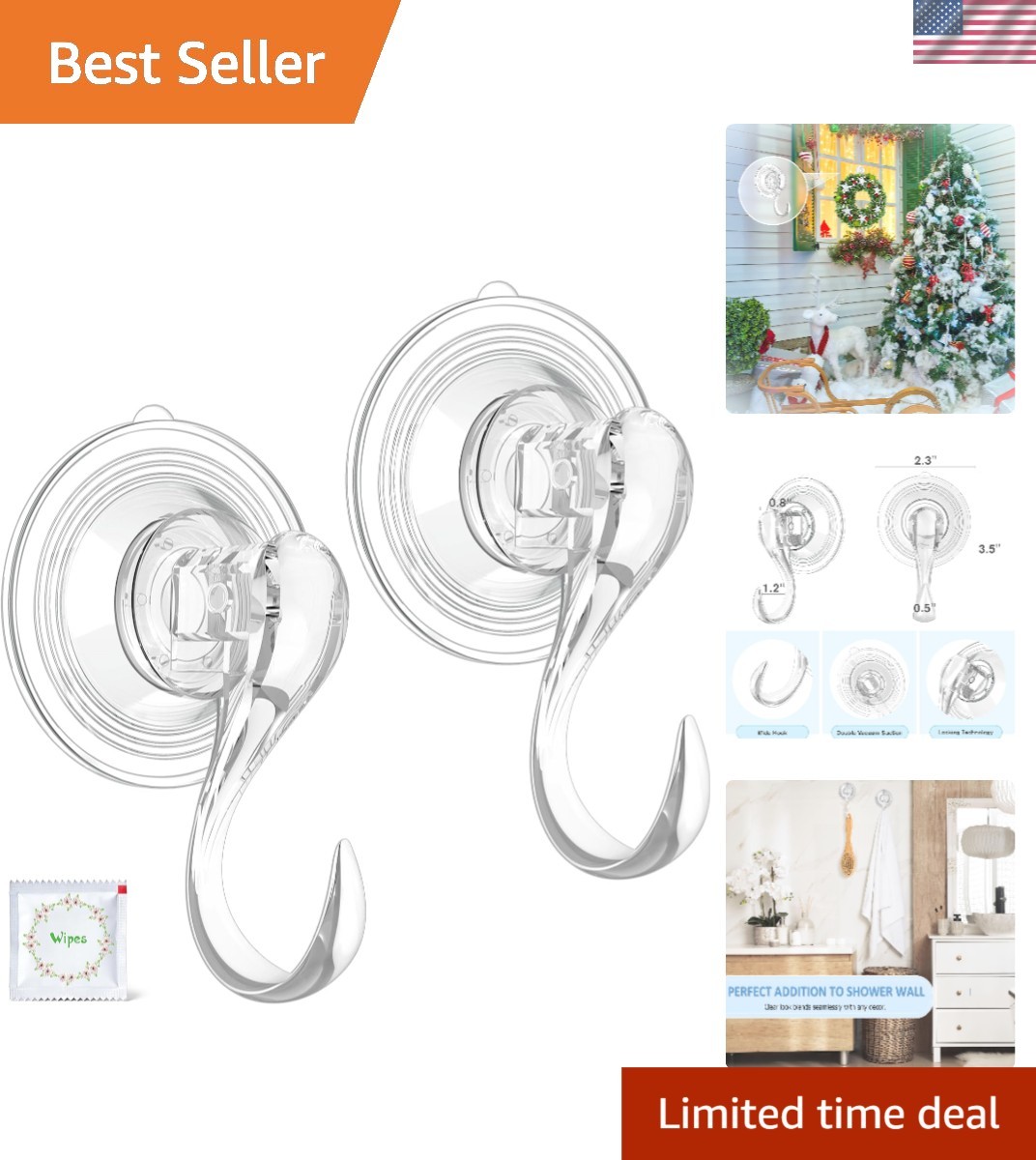 Minimalist Clear Suction Hooks with Locking Technology – 6.6 lb Capacity, 2 Pcs