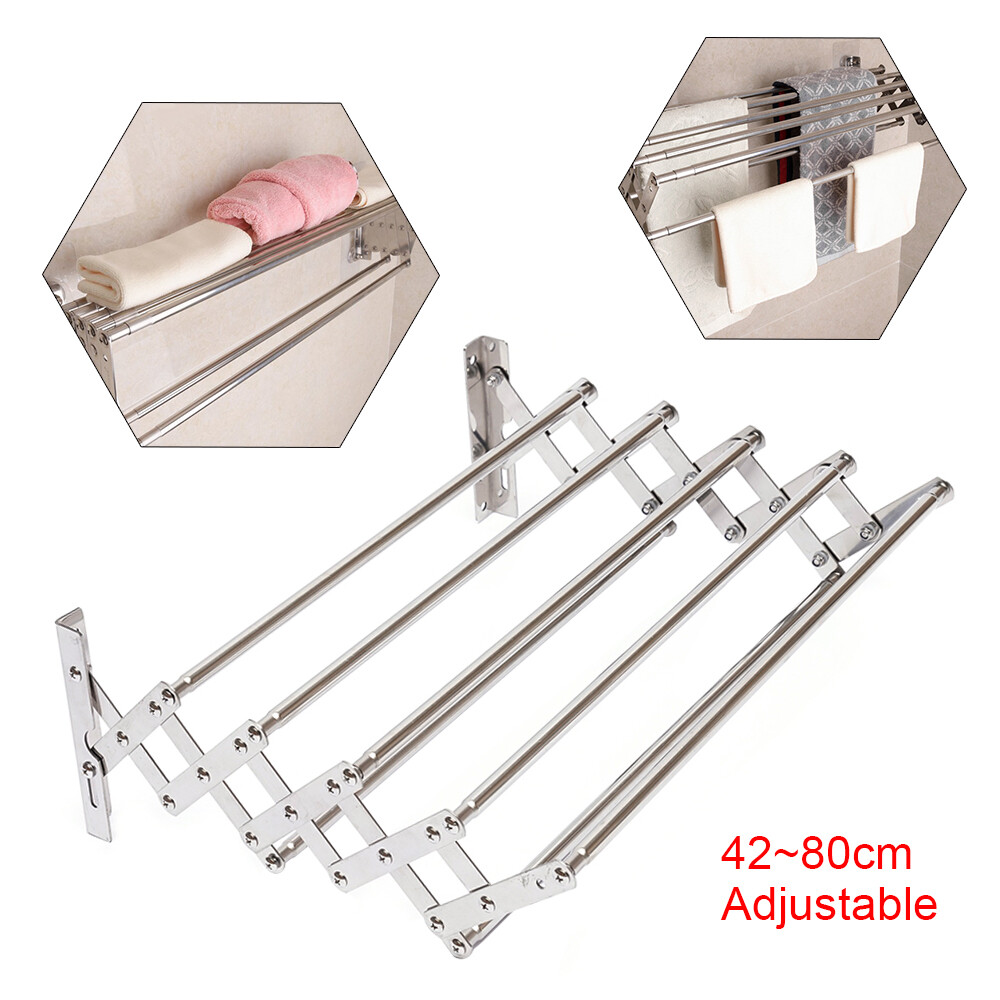 Wall Mounted Clothes Drying Rack Shelf Folding Dryer Hanger For Laundry Room