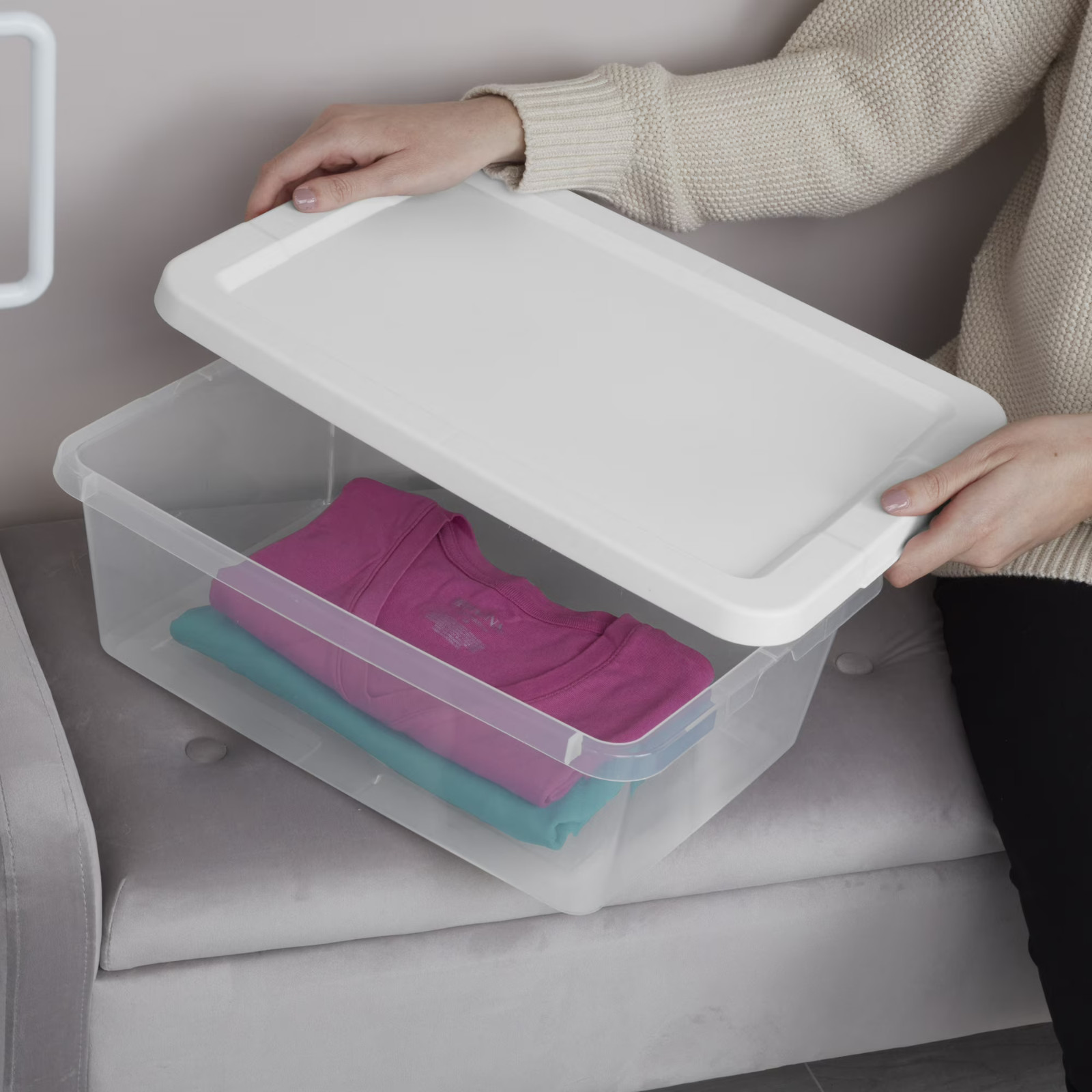 Sterilite 12 Qt Storage Box, White Plastic Lidded Container Organizer, 15 Pack