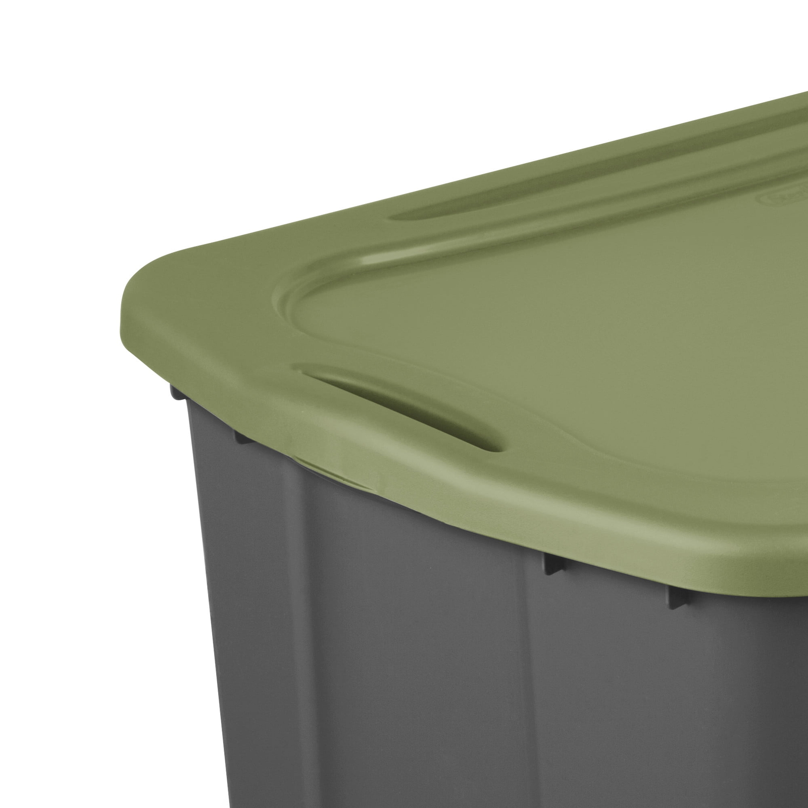30 Gal. EZ Carry, Clear Plastic Storage Bin, Full-Grip Handles, Gray/Green
