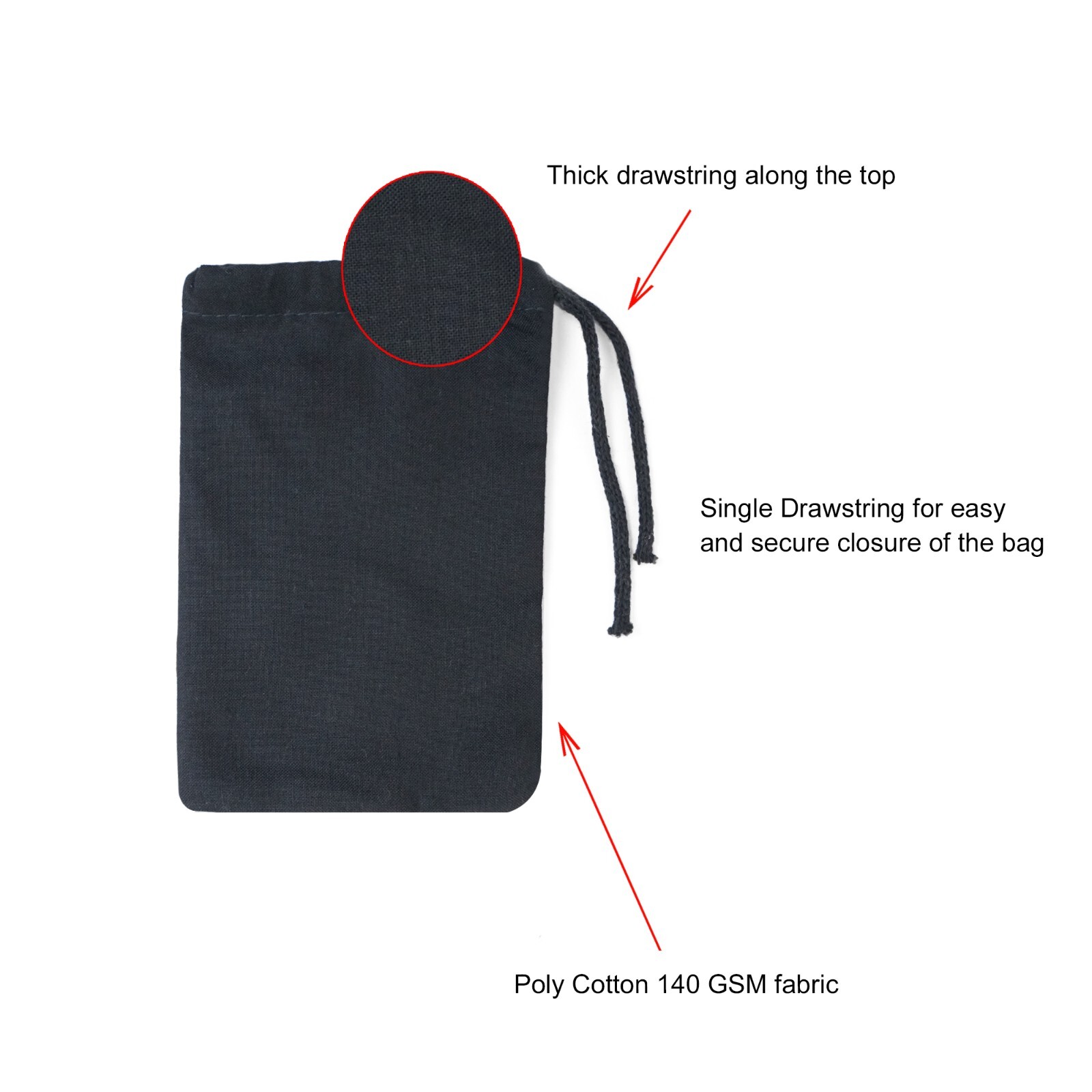 Biglotbags – Premium Black 145 GSM Cotton Single Drawstring Reusable Muslin Bags