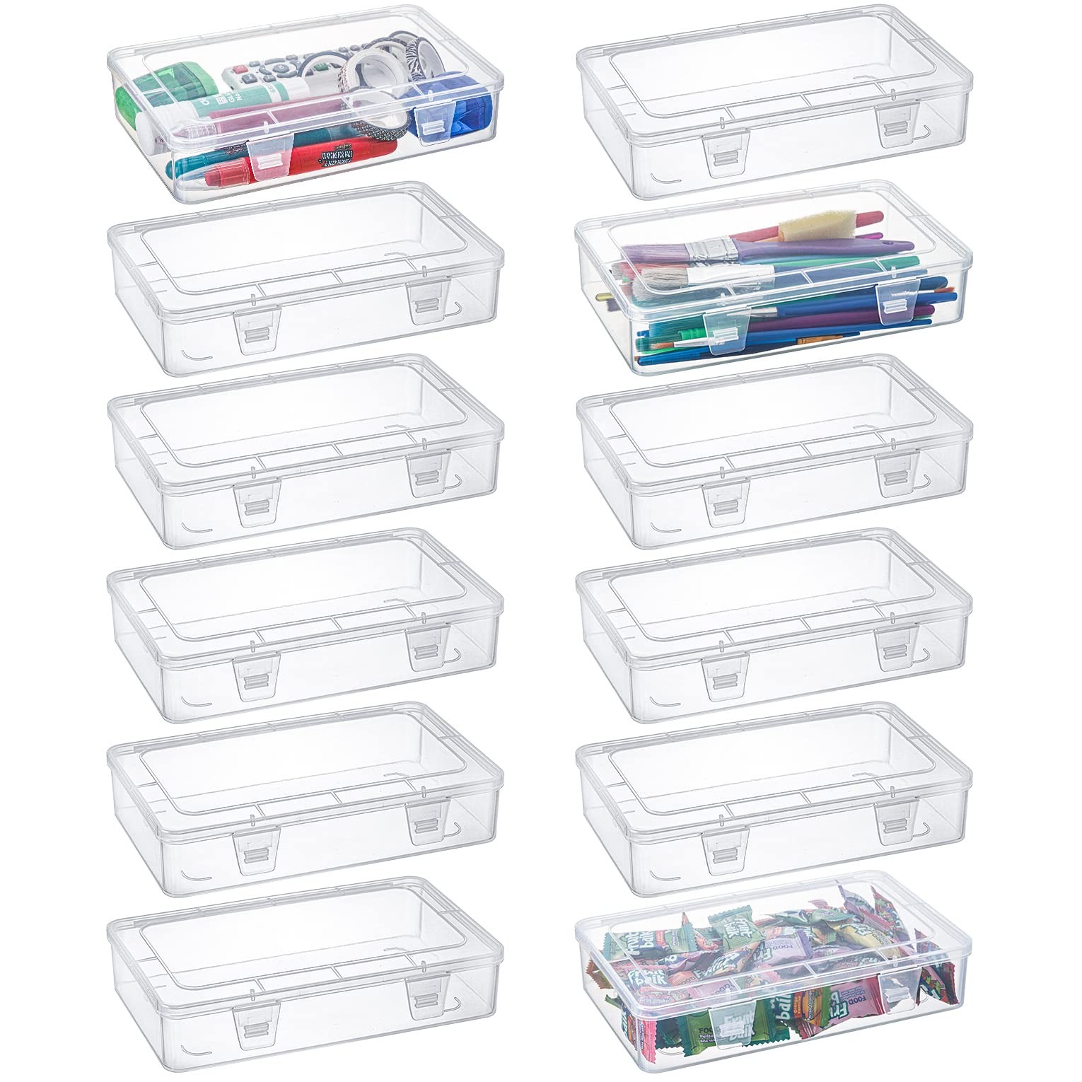 12 Pack Clear Plastic Storage Containers with Lids, 8 x 5 x 1.75 Inch Empty H…