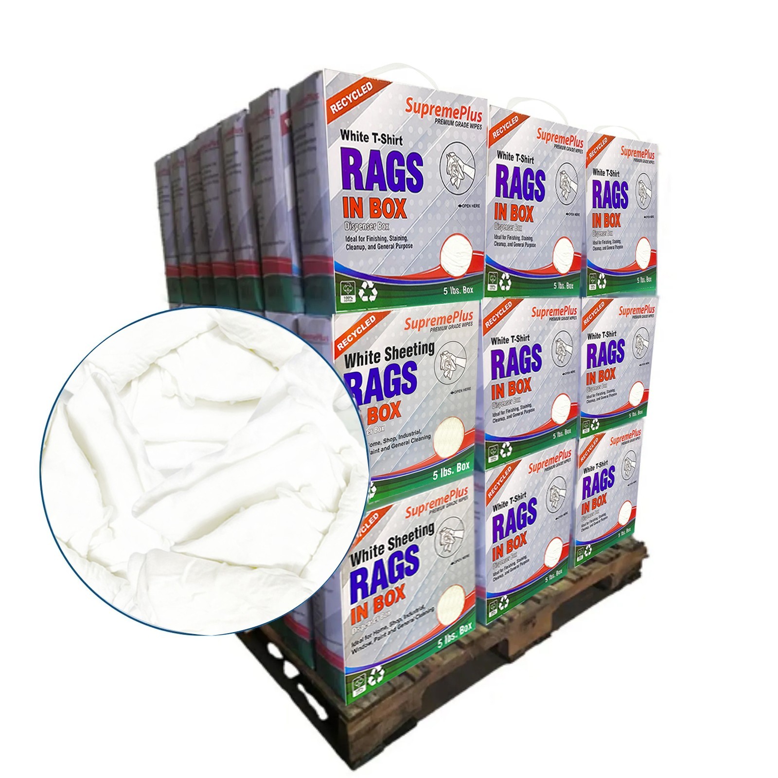 White T-Shirt Knit Rags – 600 LB Pallet | Cleaning Wipers – Compressed Boxes