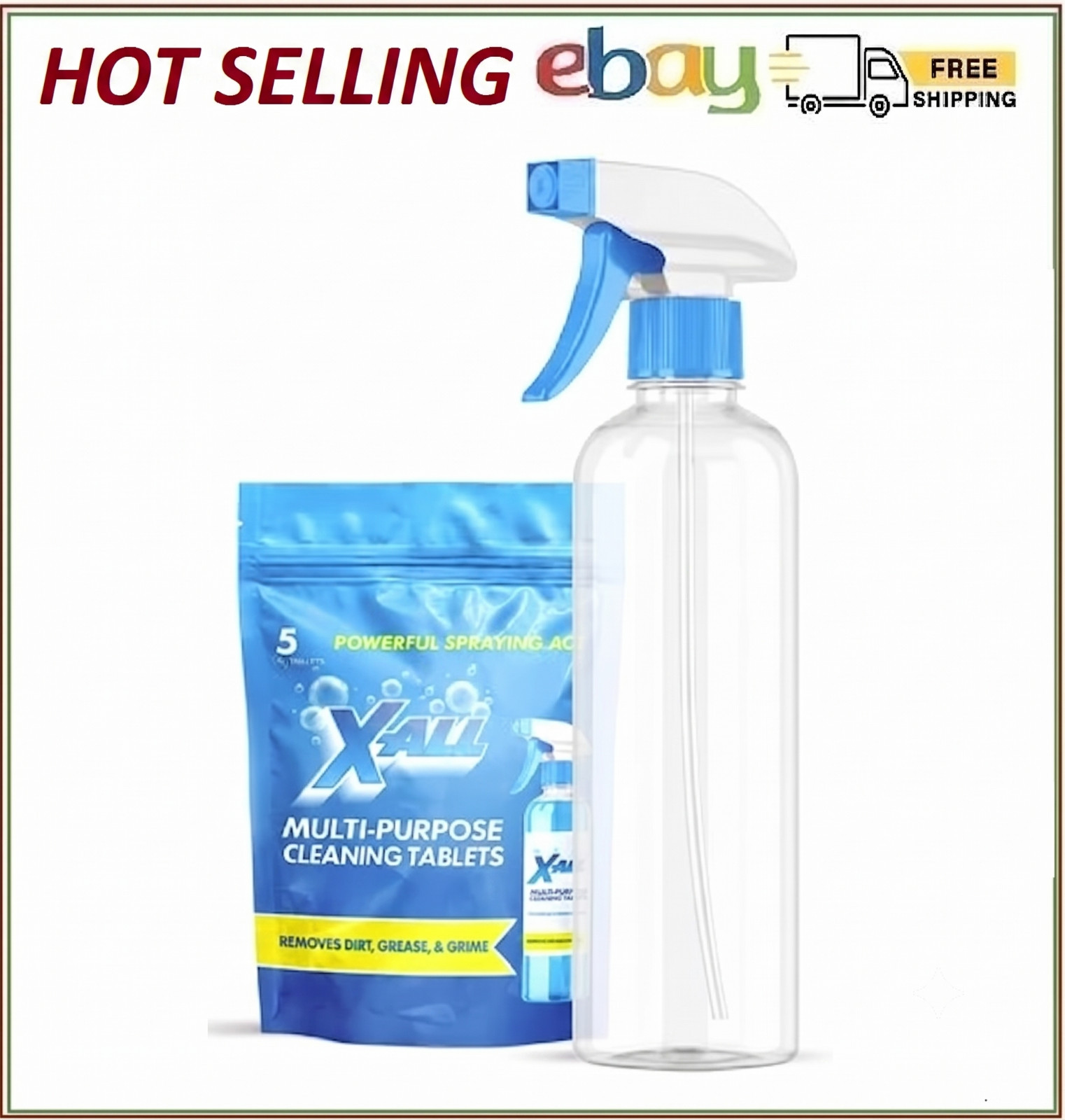 X-ALL Multi-Purpose Cleaner – Spray Bottle and 5x Cleaning Tablets