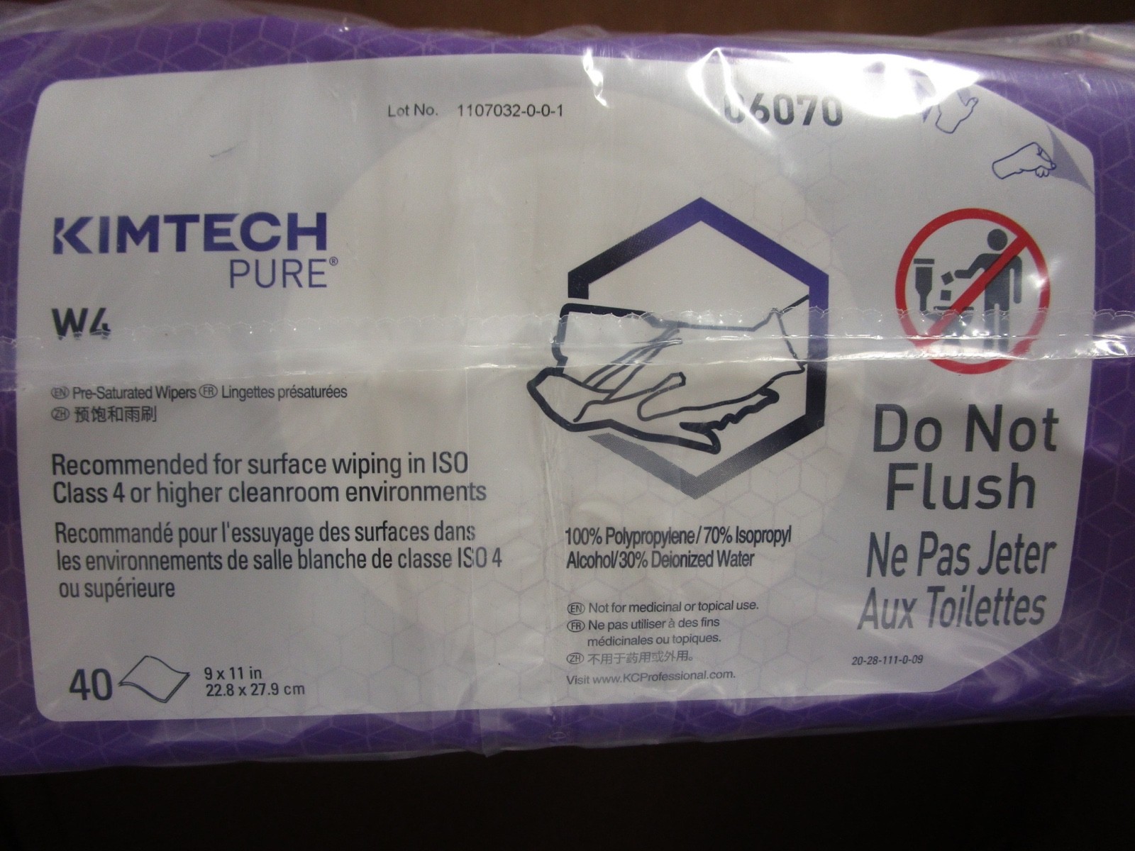 KIMTECH PURE W4 WIPES #06070 PreSat Alcohol Wipers – QTY. 400 (40 PER PKG. X 10)