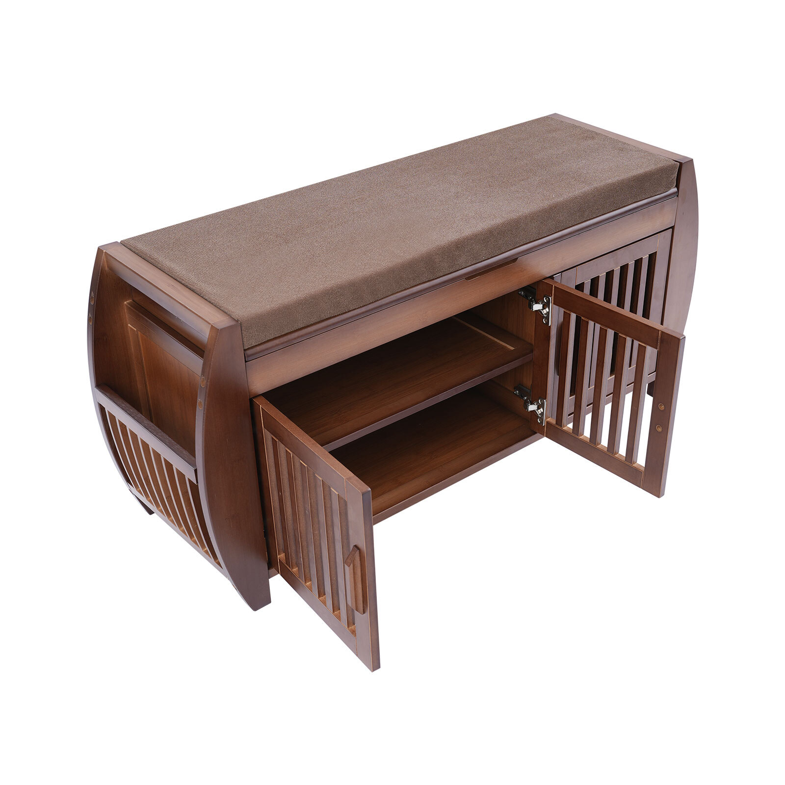 Bamboo Shoe Storage Bench With Cushion & Hidden Storage, 150kg Capacity