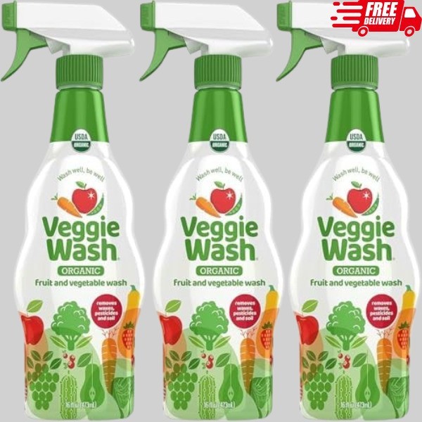 Veggie Wash Certified Organic Fruit and Vegetable Cleaner Pack of 3 16 Fl Oz New